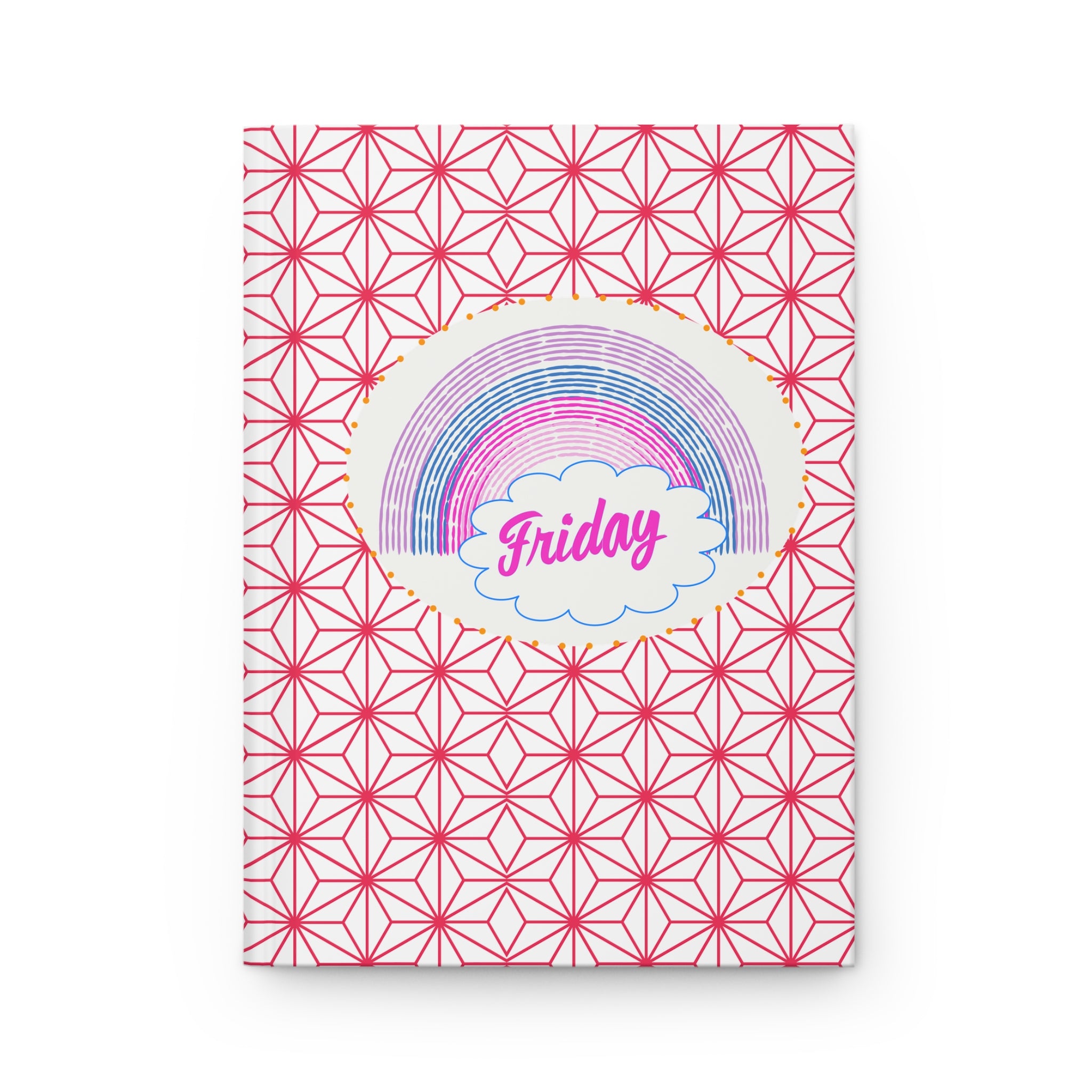 Friday Vibes Rainbow Hardcover Journal — Pink Geometric Pattern Notebook