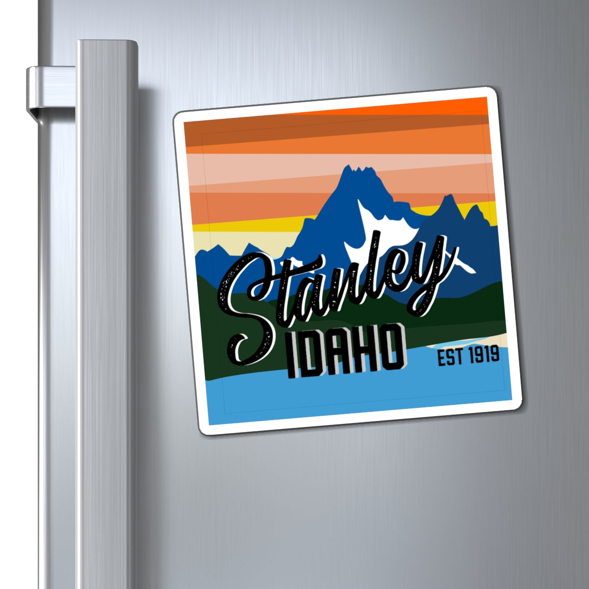 Stanley Idaho Mountain Sunset Magnet – Retro Outdoor Travel Souvenir