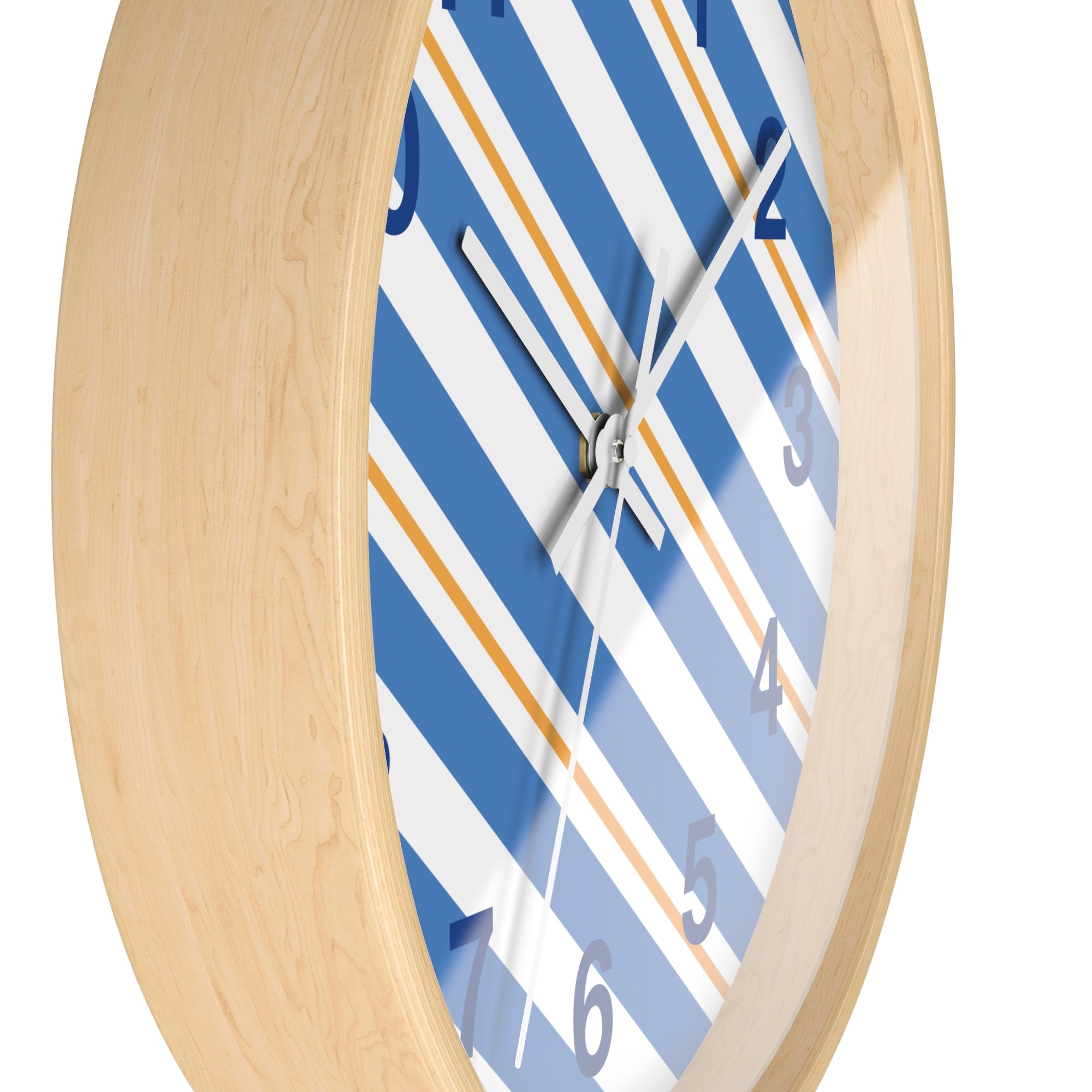 Diagonal Blue & Orange Striped Wall Clock — Modern Nautical Home Decor