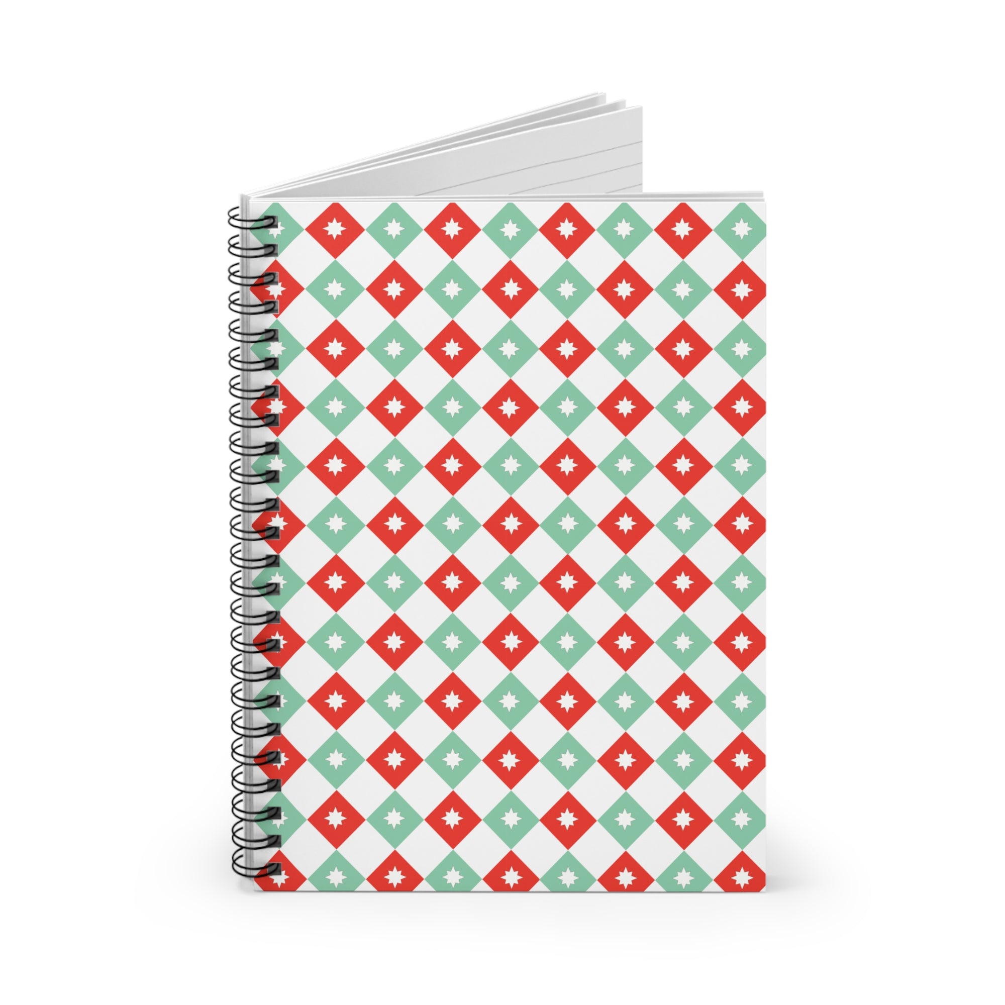 Red Teal Diamond Pattern Spiral Notebook | Ruled Notebook