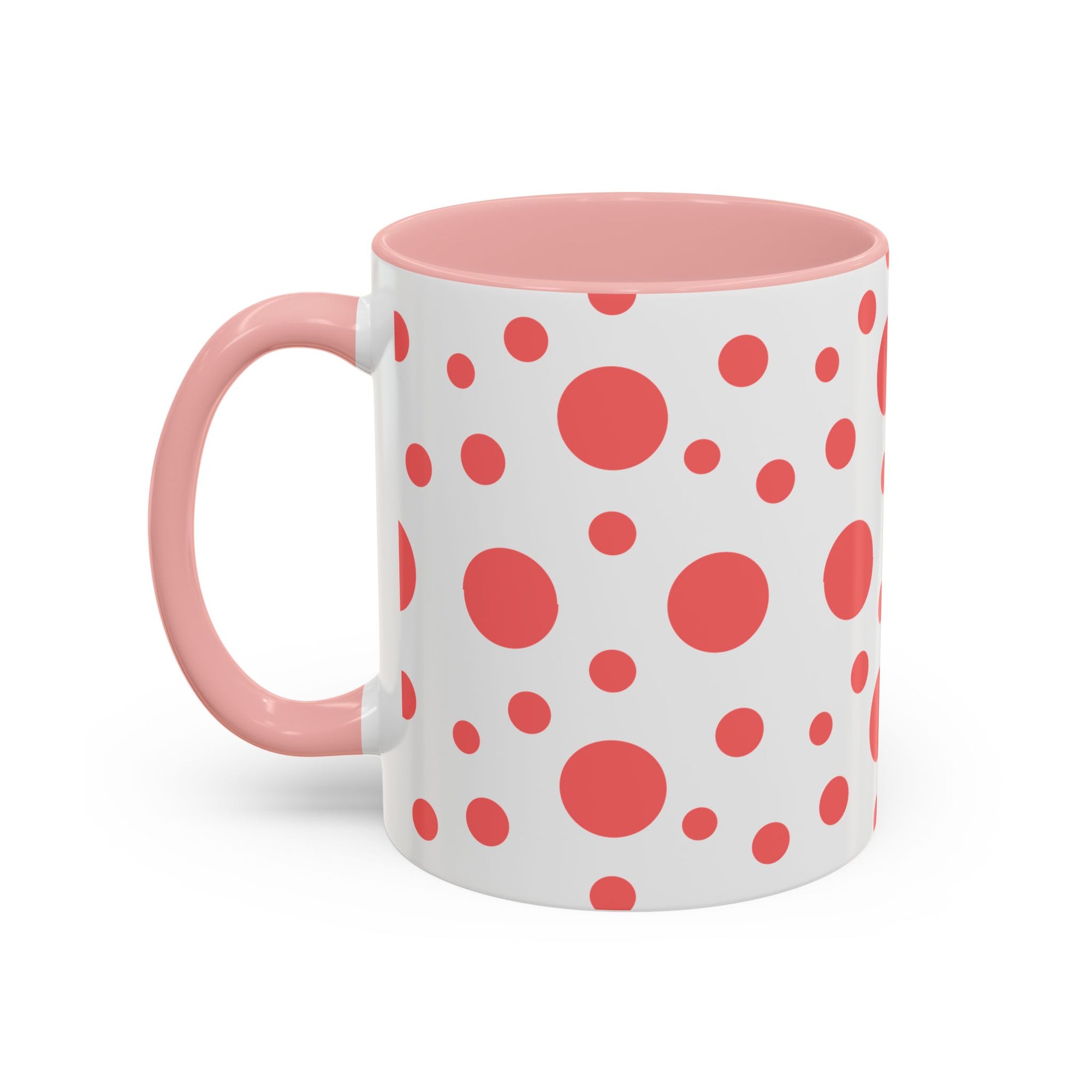 Pink Polka Dot Accent Coffee Mug – Playful Coral Dots 11/15oz