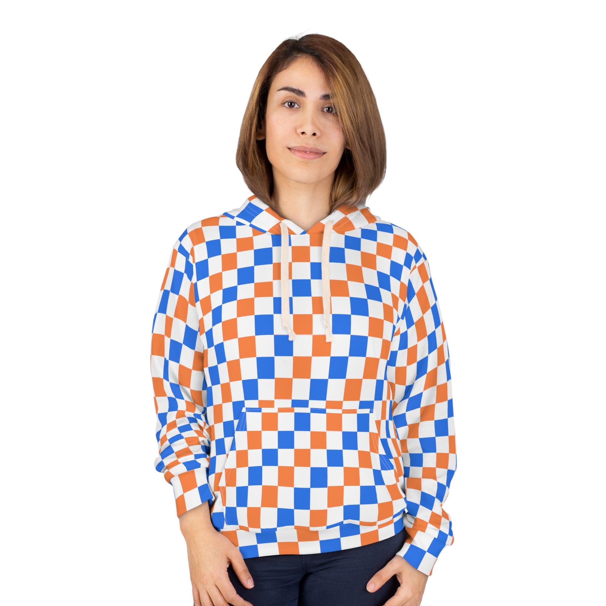 Checkerboard Orange & Blue All-Over Print Hoodie