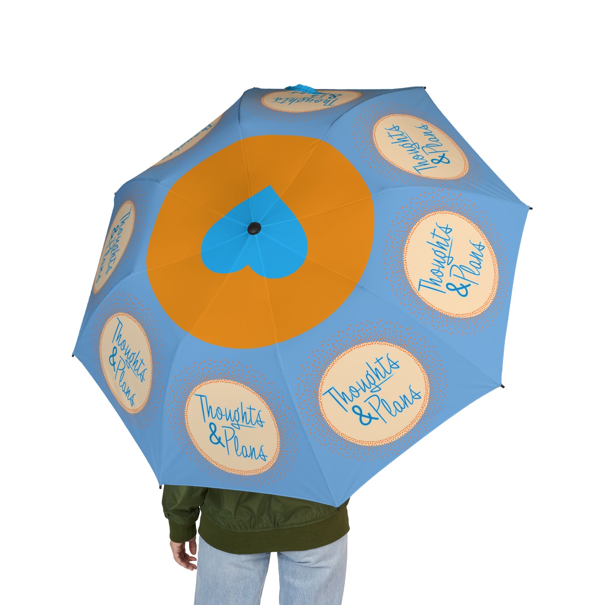 Thoughts & Plans Foldable Umbrella — Compact Semi‑Automatic Rain Umbrella with Cheerful Blue & Orange Design