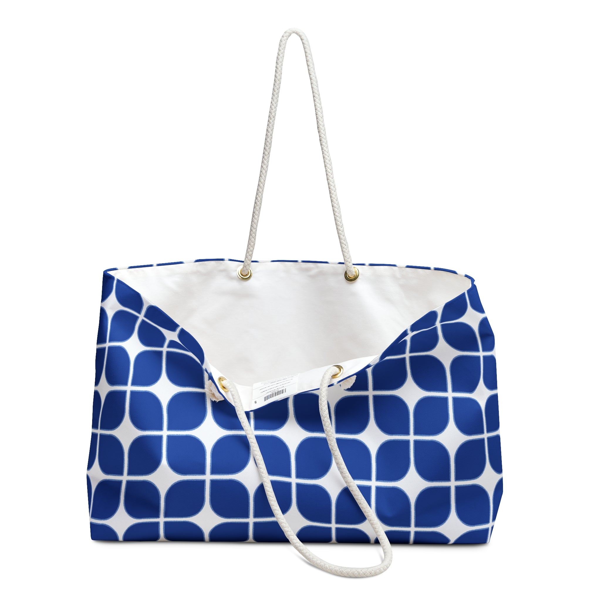 Blue Retro Geo Weekender Bag — Nautical Travel Tote