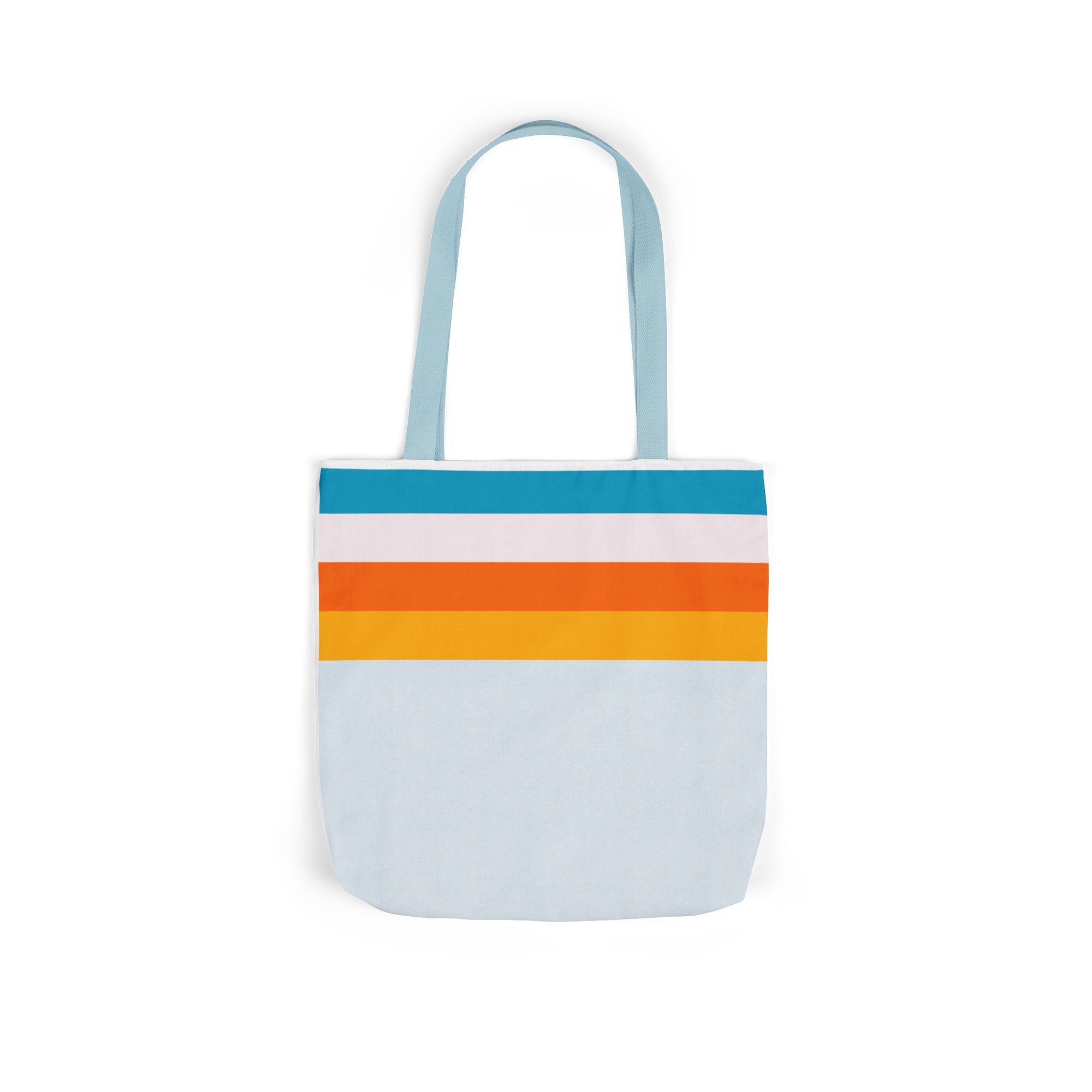 Retro Stripe Canvas Tote Bag — Blue, White, Orange Accent Straps