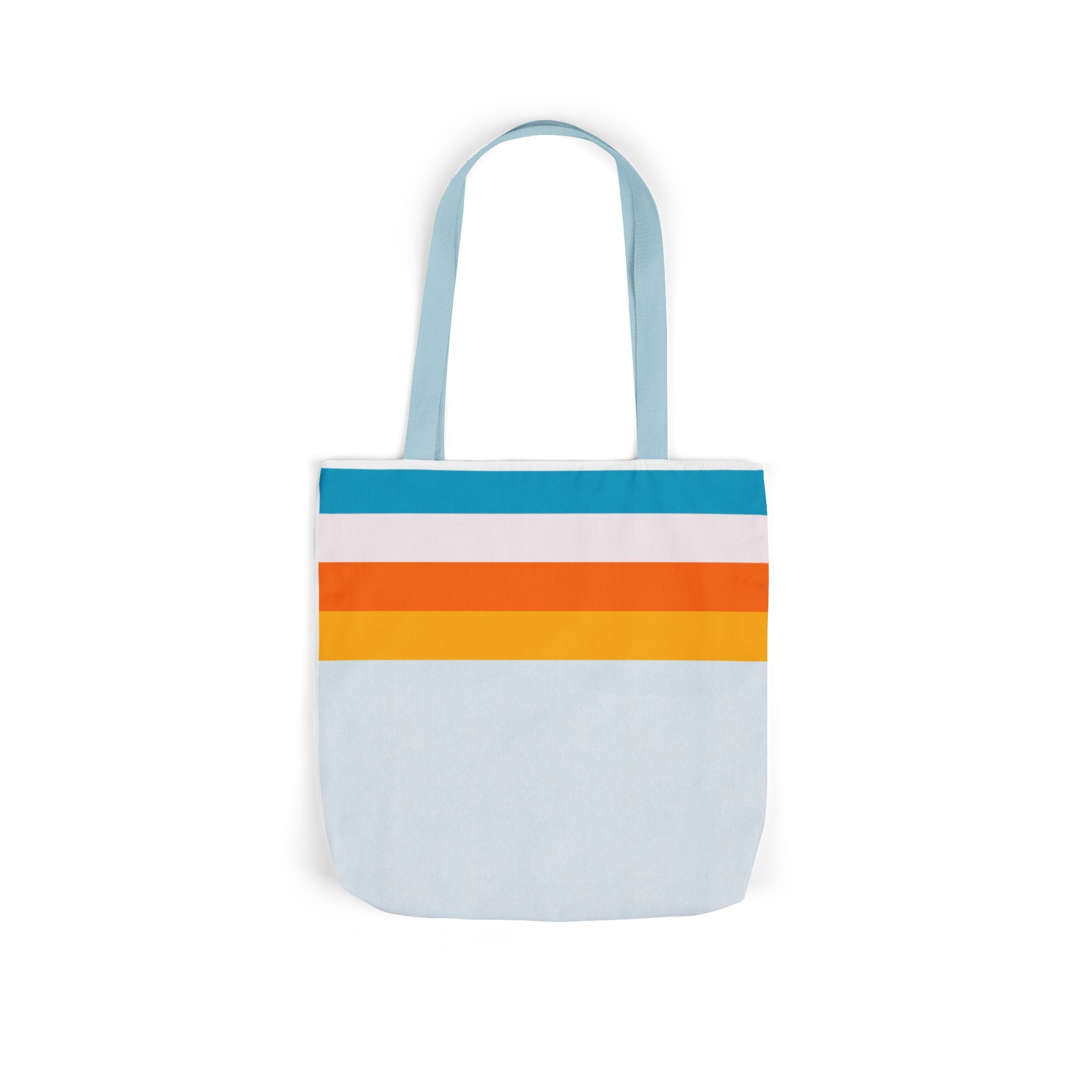 Retro Stripe Canvas Tote Bag — Blue, White, Orange Accent Straps