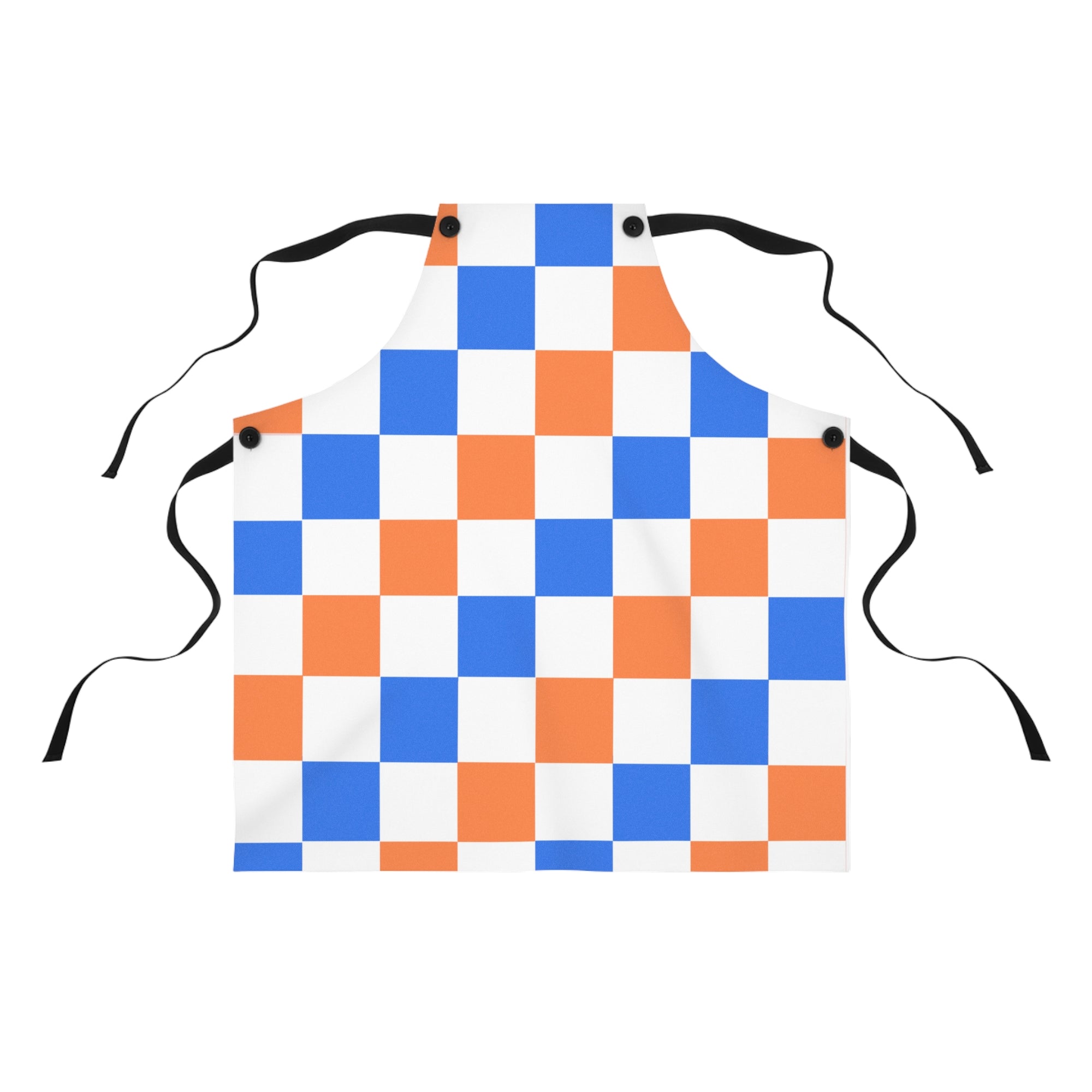 Checkered Orange & Blue Apron — Bold Retro Kitchen Bib for Cooking and Baking