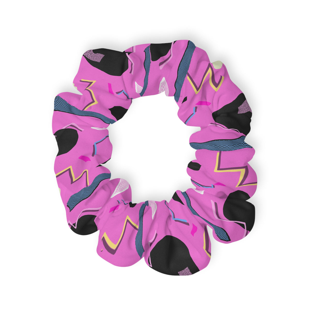 Pink Retro Abstract Scrunchie — 80s Neon Pattern Hair Accessory