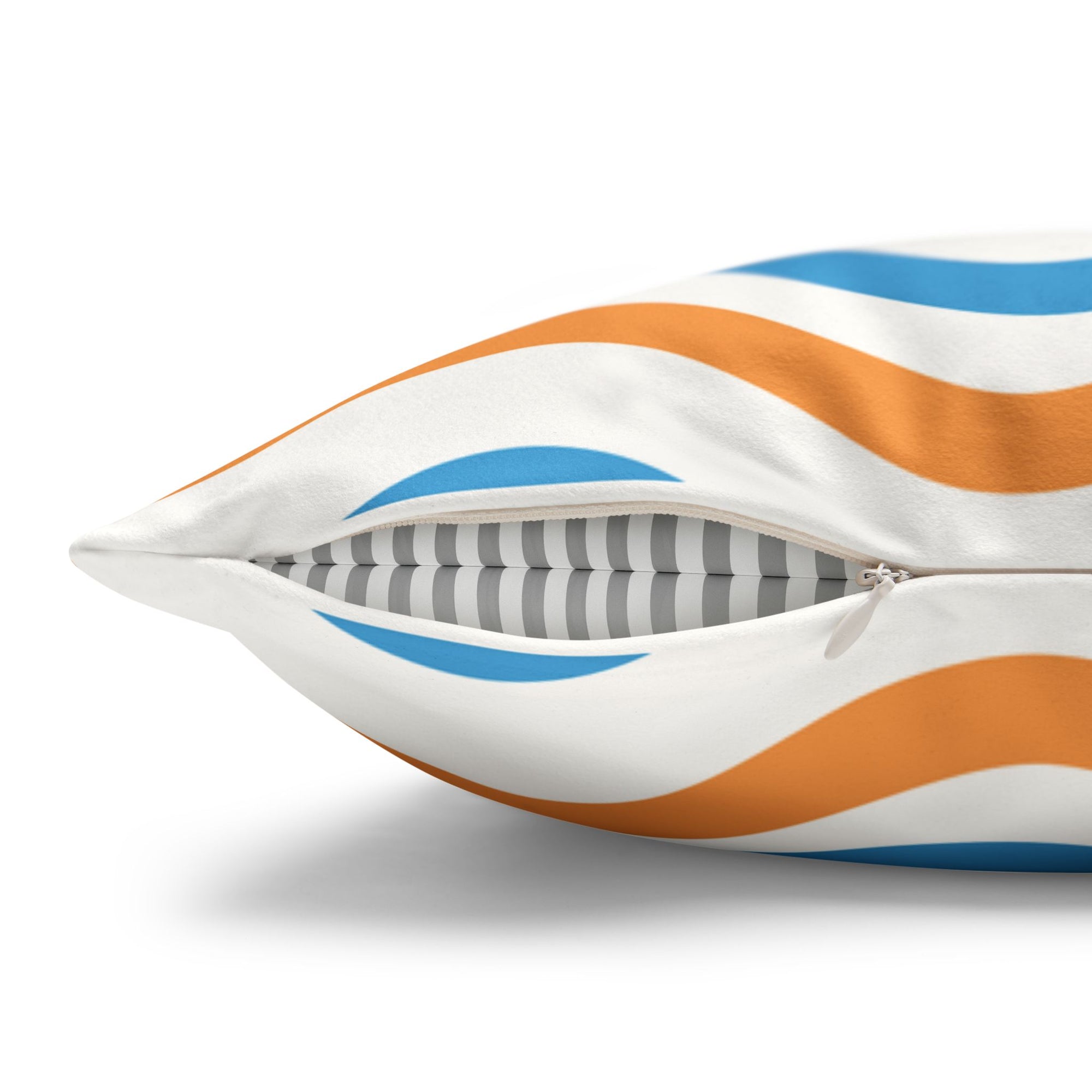 Wavy Orange & Blue Decorative Pillow - Faux Suede Square Pillowcase