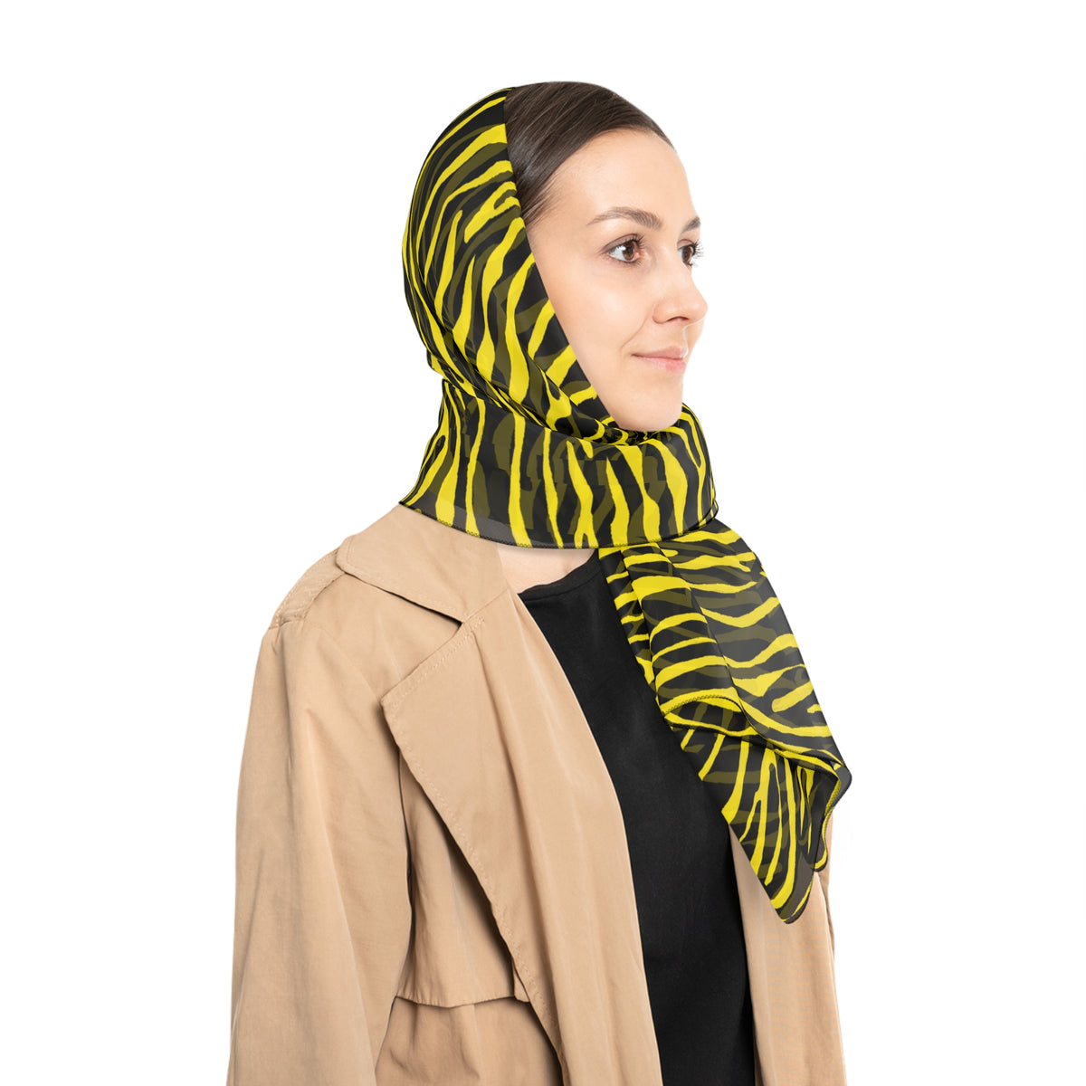 Yellow Black Zebra Print Scarf — Lightweight Polyester Fashion Wrap