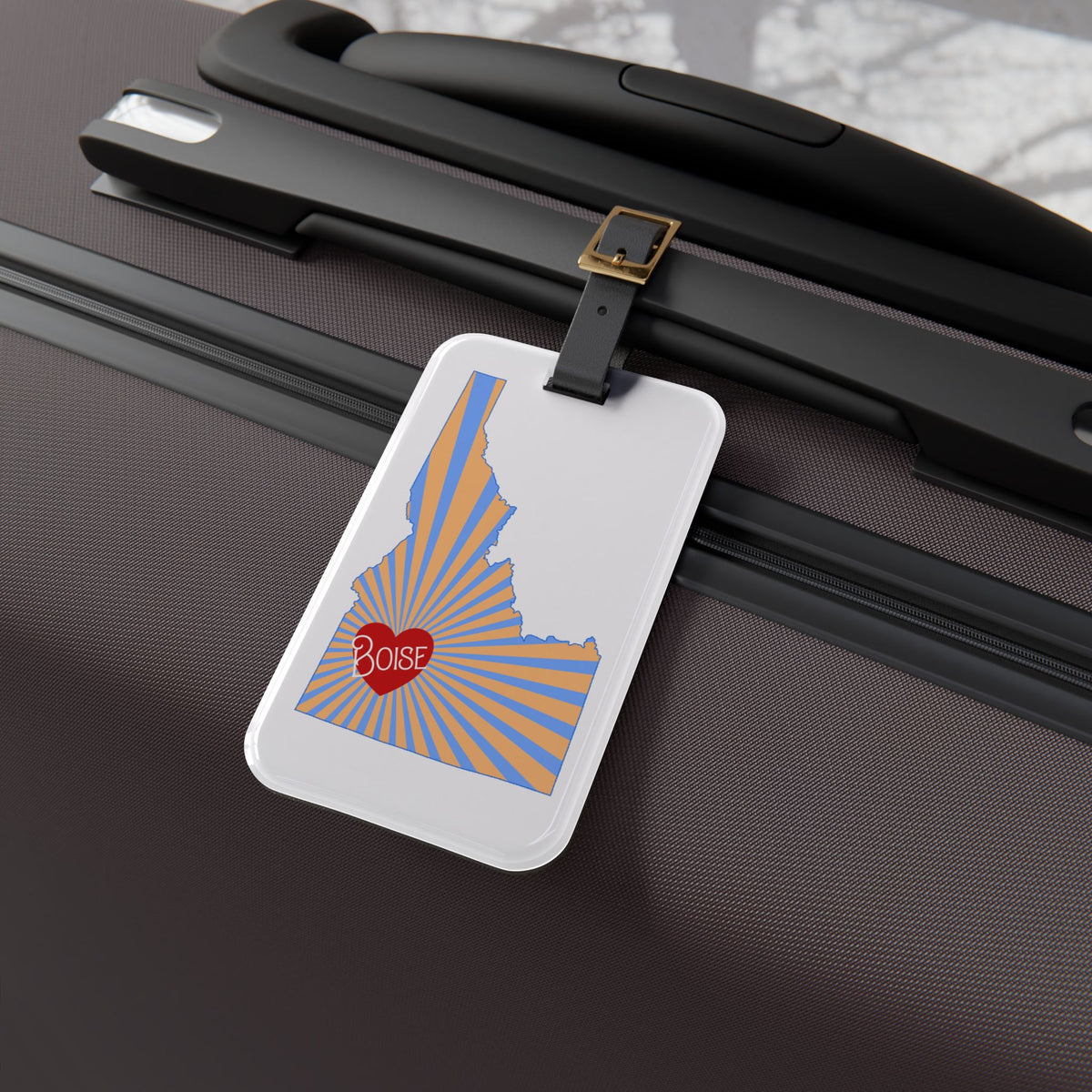Boise Idaho Luggage Tag – Retro Sunburst State Silhouette Travel ID