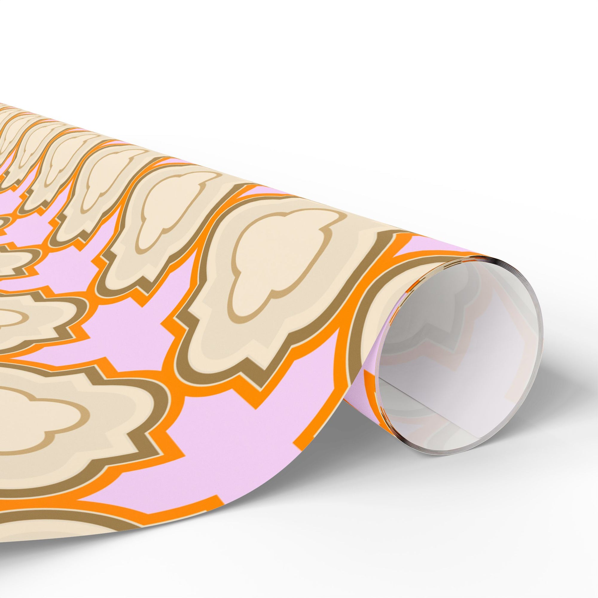 Wrapping Paper Roll – Retro Floral Geometric Pattern in Peach & Pink