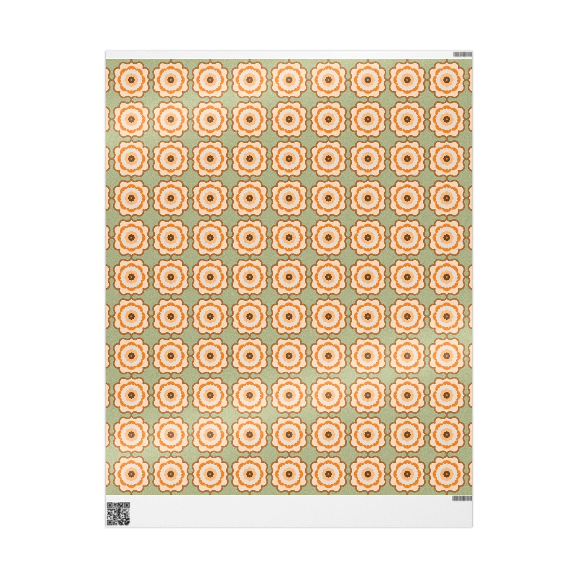 Retro Floral Wrapping Paper Roll — Vintage Orange & Olive Gift Wrap