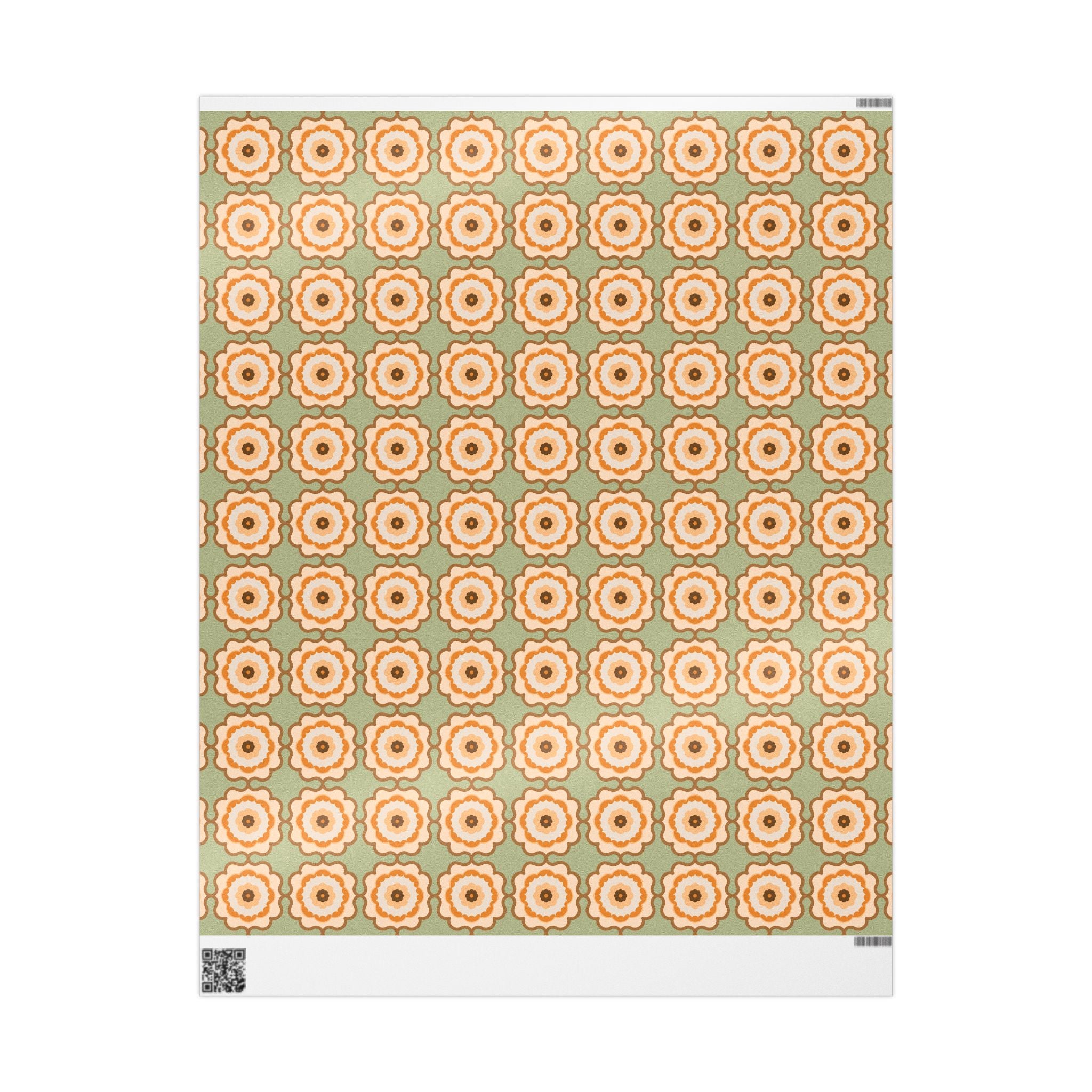 Retro Floral Wrapping Paper Roll — Vintage Orange & Olive Gift Wrap