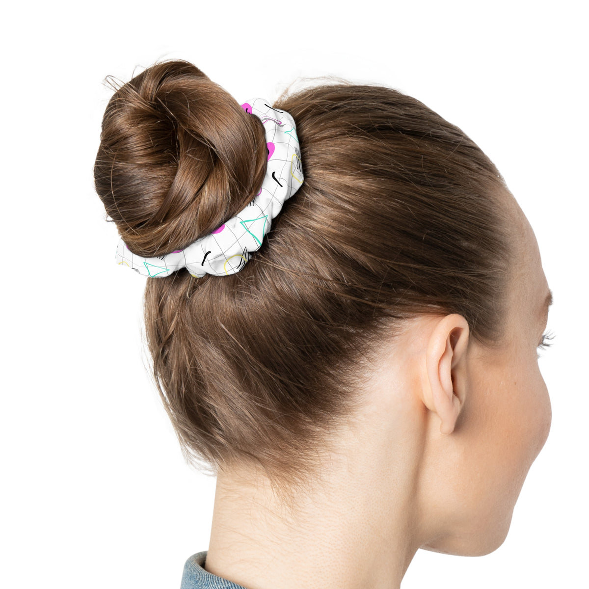 Retro Doodle Scrunchie — Pastel 80s Abstract Hair Accessory