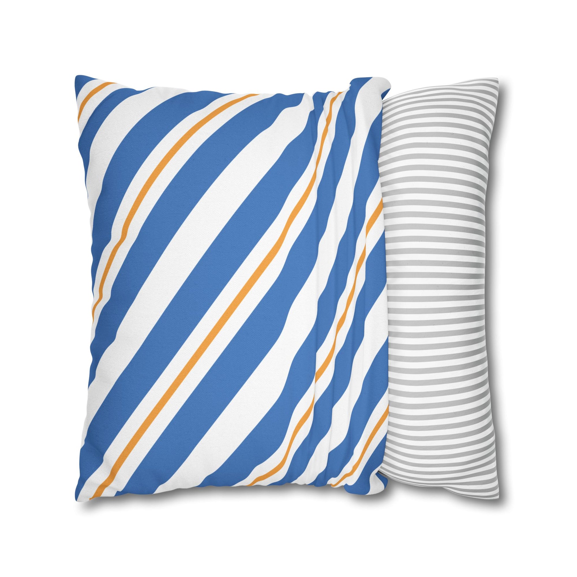 Striped Blue & Gold Decorative Pillowcase — Coastal Accent Square Pillow