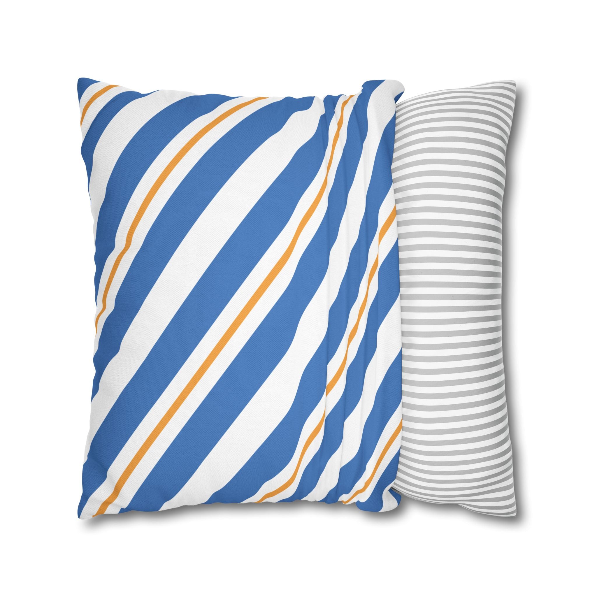 Striped Blue & Gold Decorative Pillowcase — Coastal Accent Square Pillow