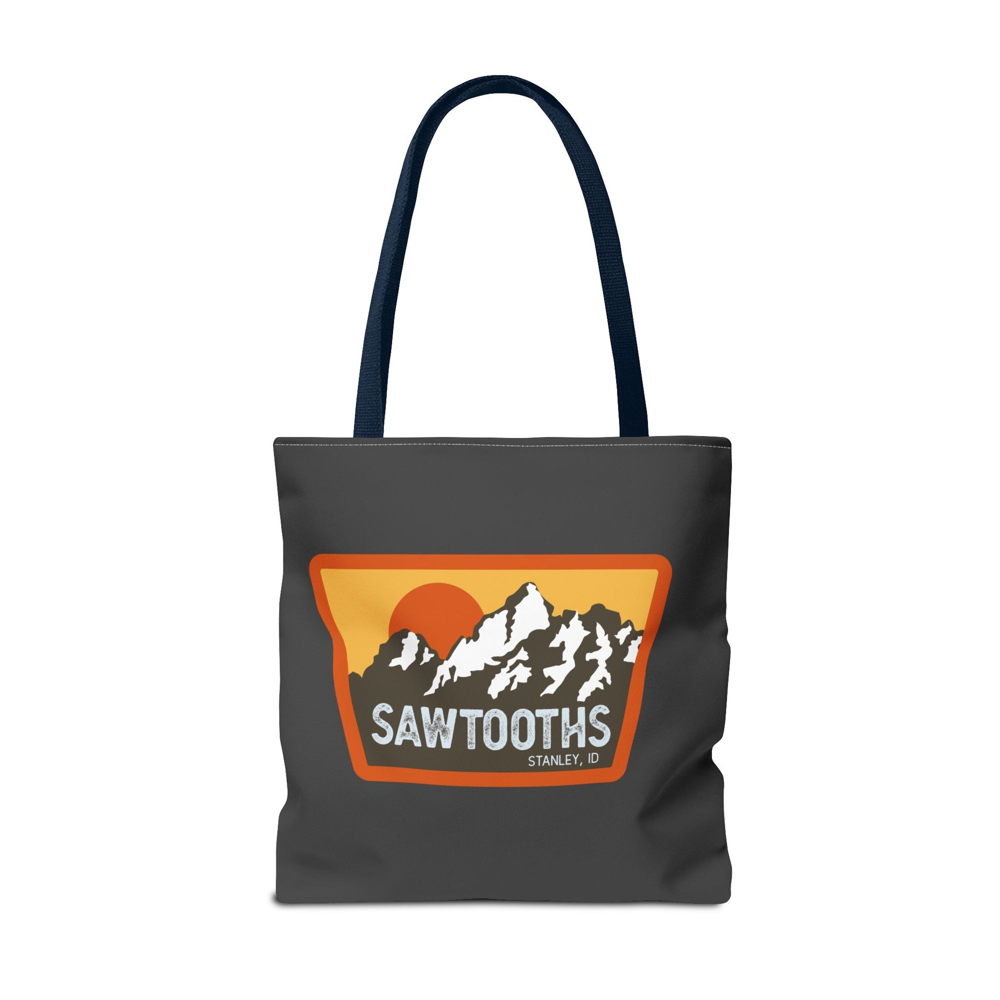 Sawtooths Mountain Tote Bag – Retro Sunset Hiking Graphic Tote