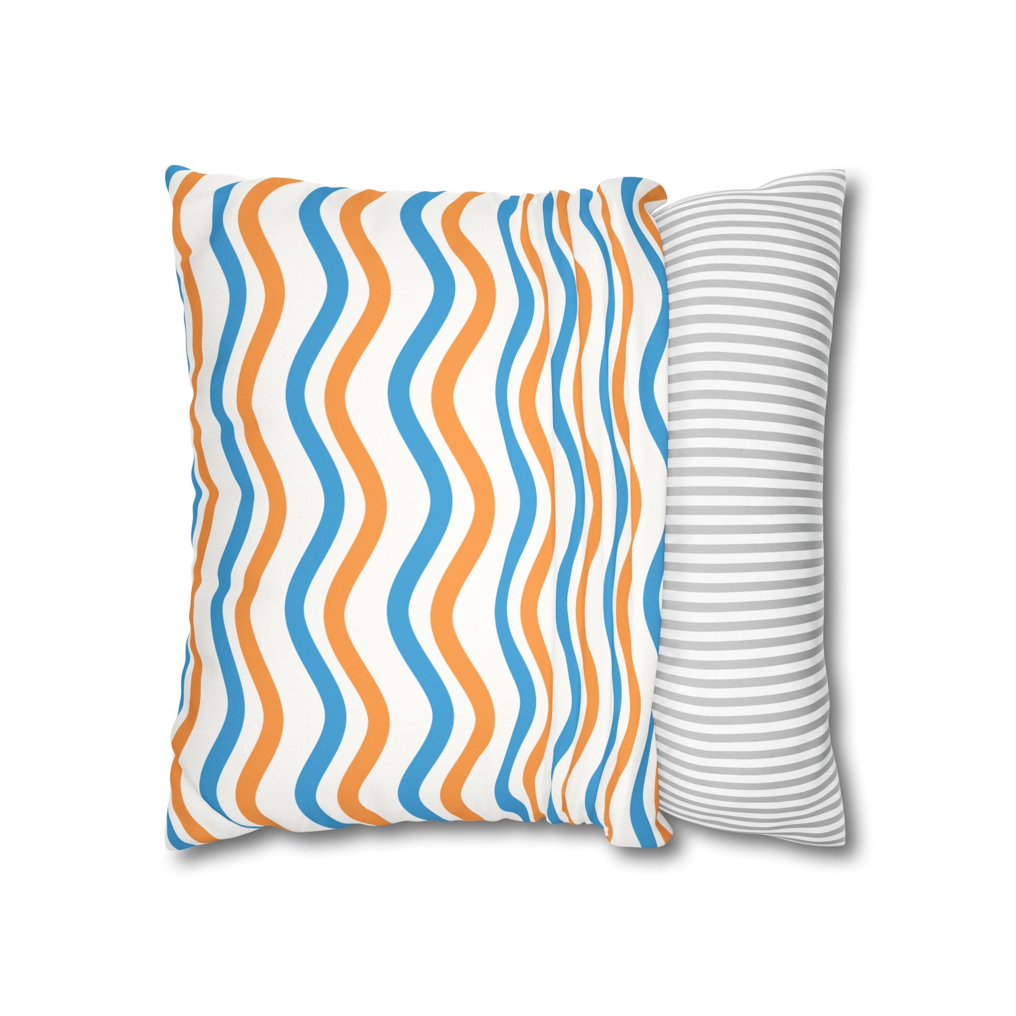 Wavy Orange & Blue Decorative Pillow - Faux Suede Square Pillowcase