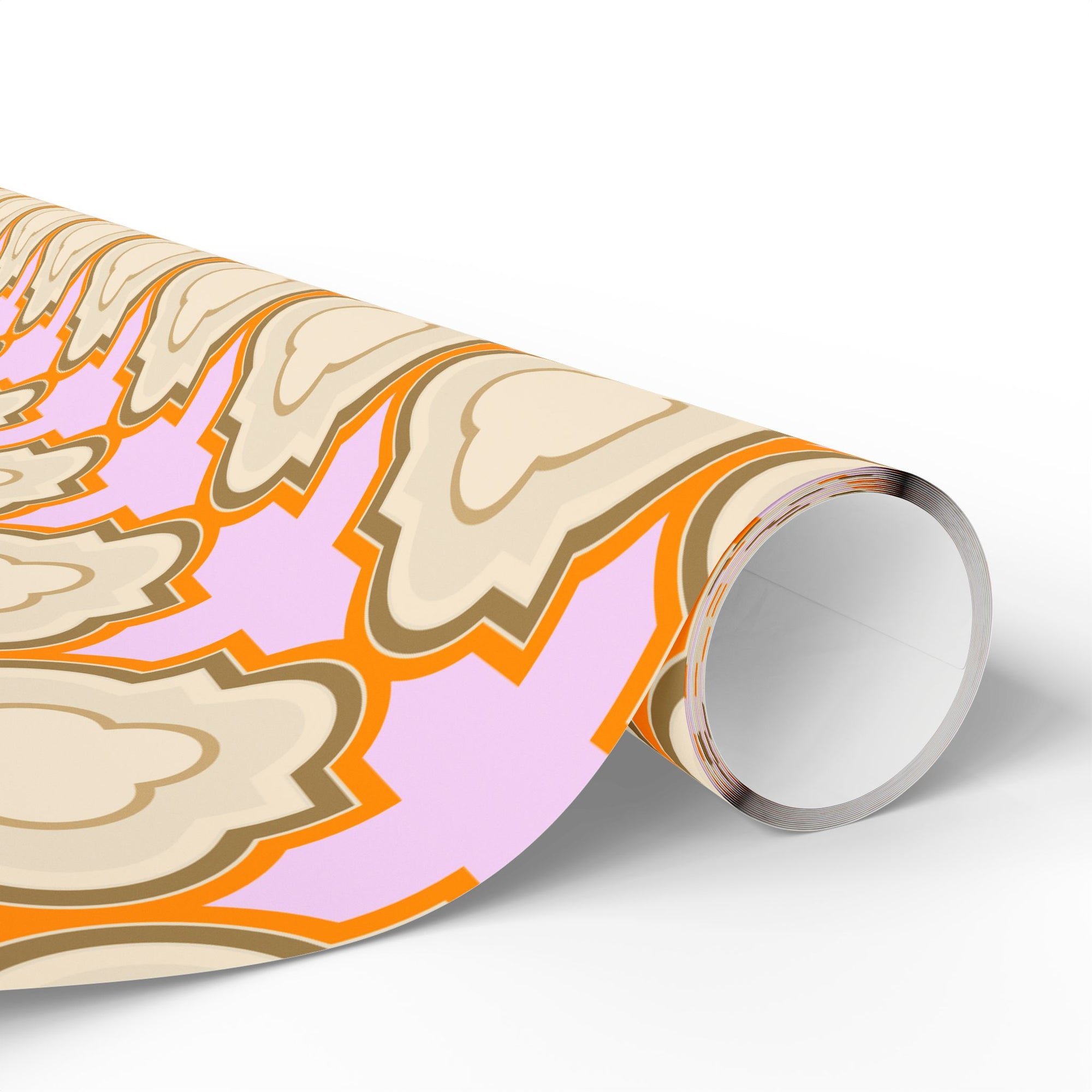 Wrapping Paper Roll – Retro Floral Geometric Pattern in Peach & Pink
