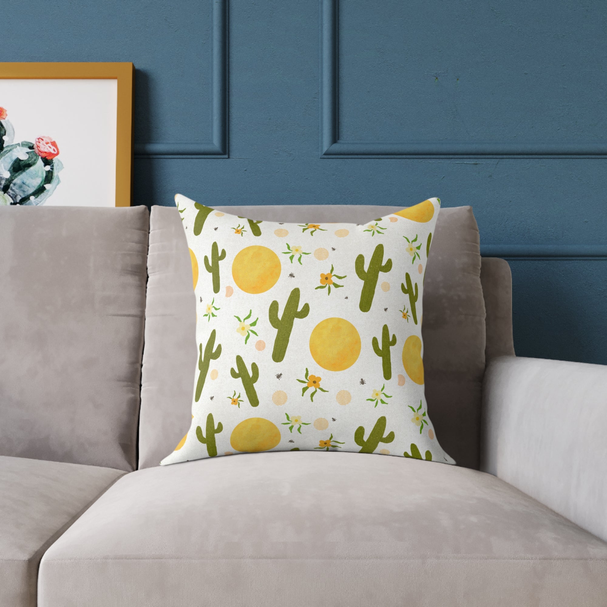 Desert Sunshine Cactus Pattern Pillow — Square Decorative Throw Pillow
