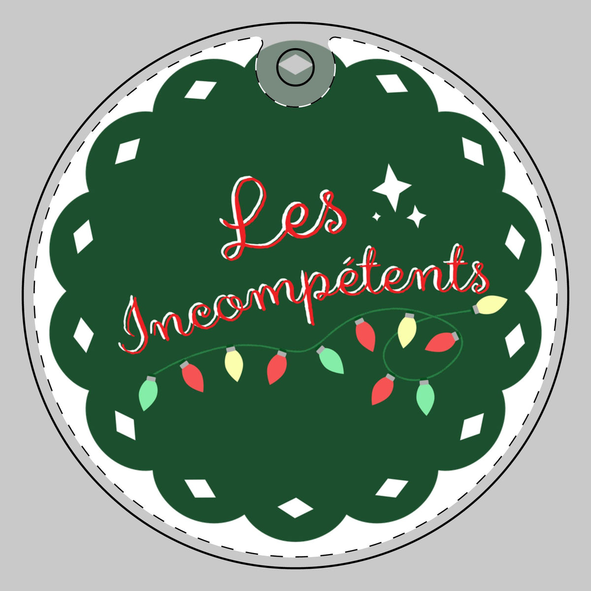 Frosted acrylic Les Incompétents Christmas ornament with retro lights