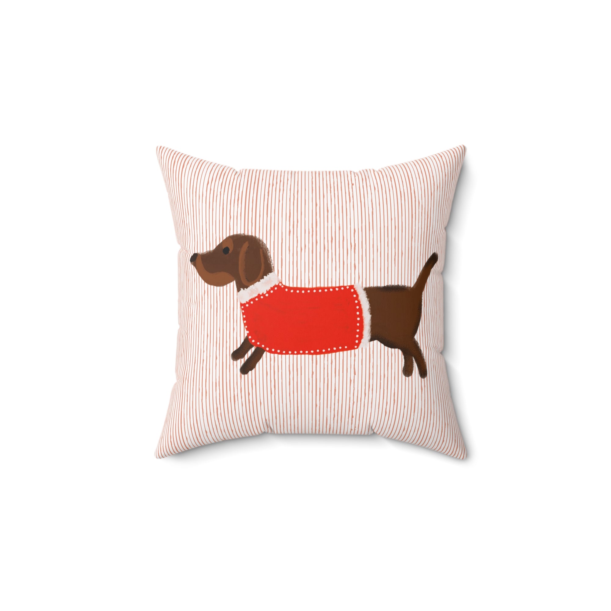 Dachshund Pillow – Red Sweater Dog Decorative Throw Pillow
