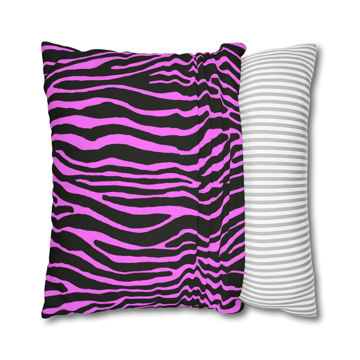 Pink & Black Zebra Print Pillowcase – Square Decorative Throw Pillow