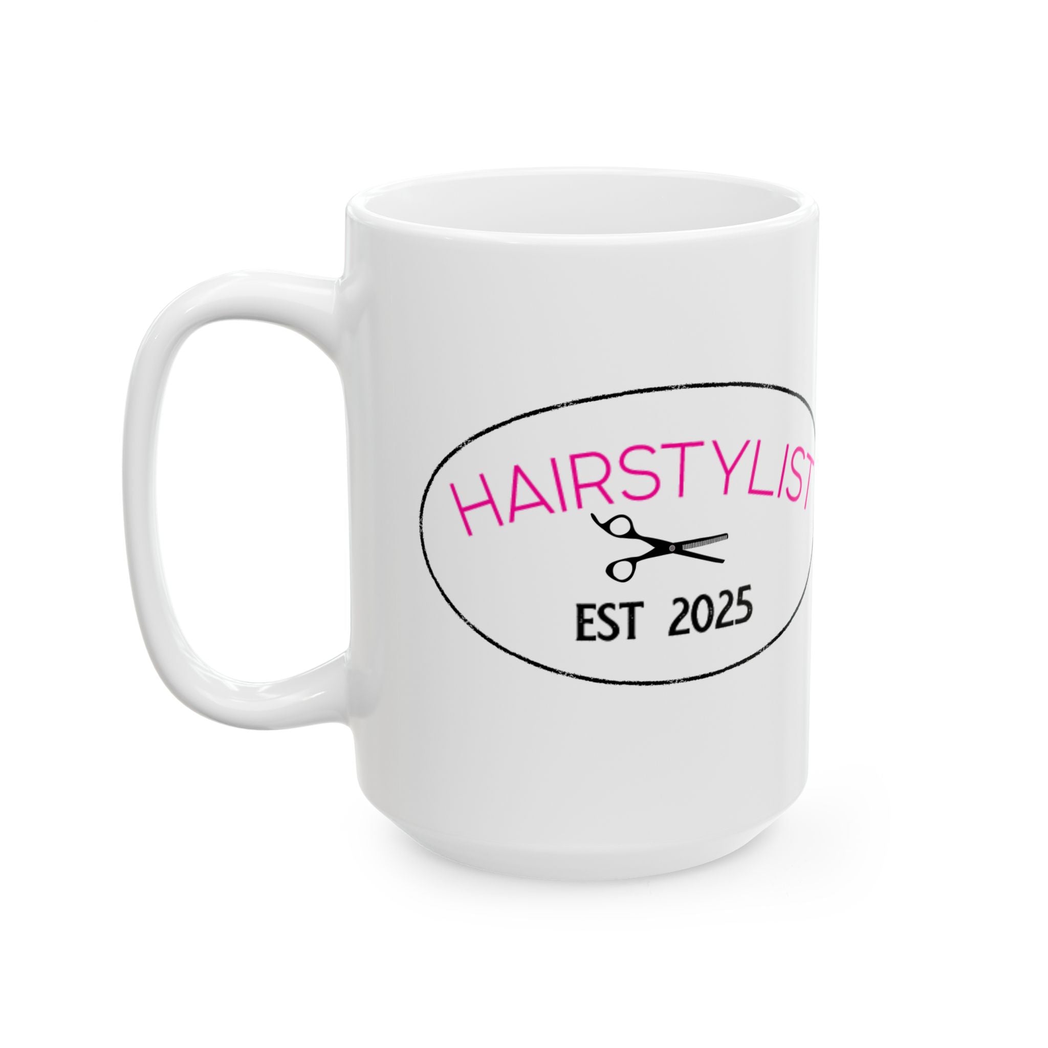 Hair Stylist Coffee Mug — Pink Scissors & Combs Ceramic Mug (11oz/15oz)