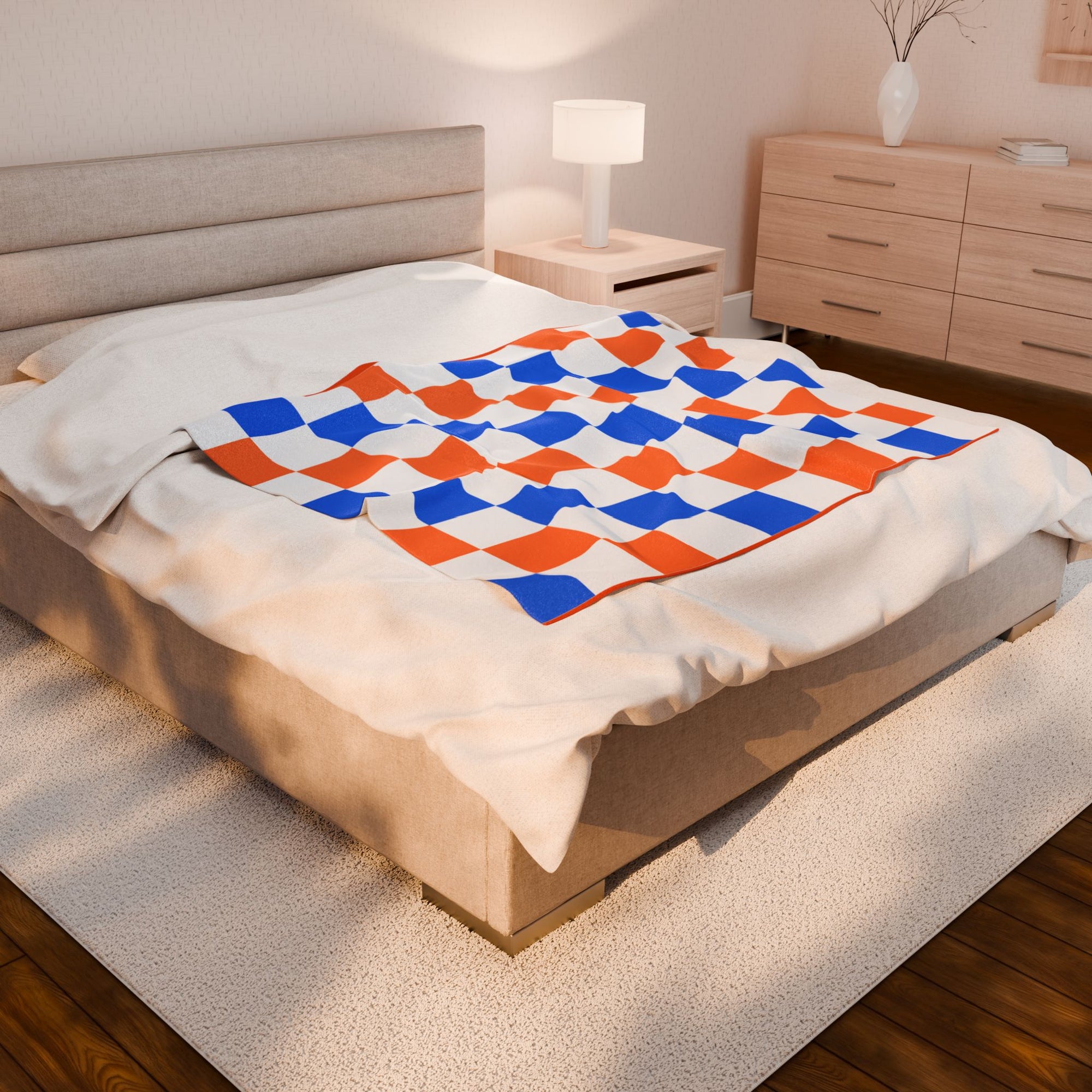 Broncos Checkered Velveteen Plush Blanket
