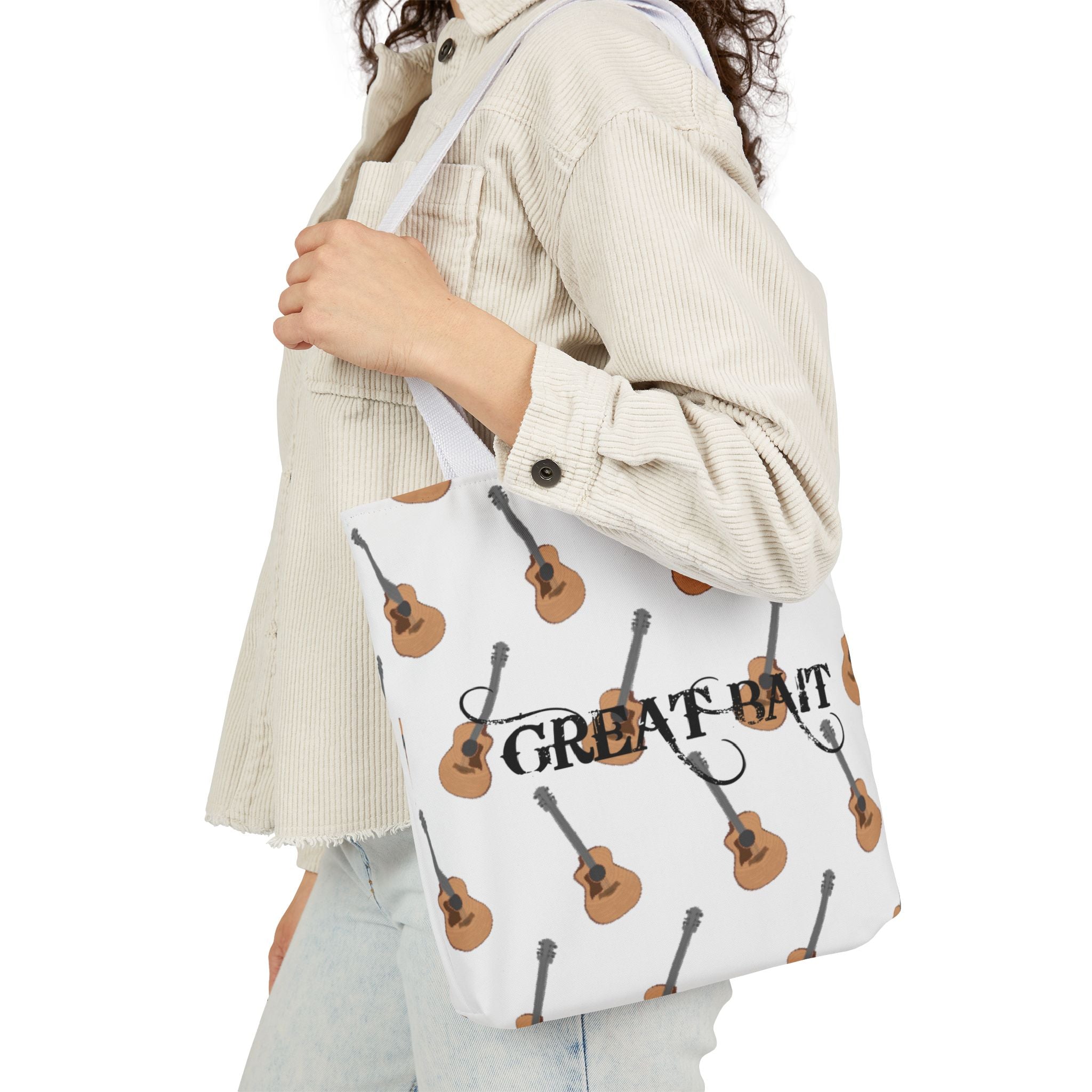 Great Bait, Acoustic Guitar Pattern Canvas Tote  Music Lover Shoulder Bag