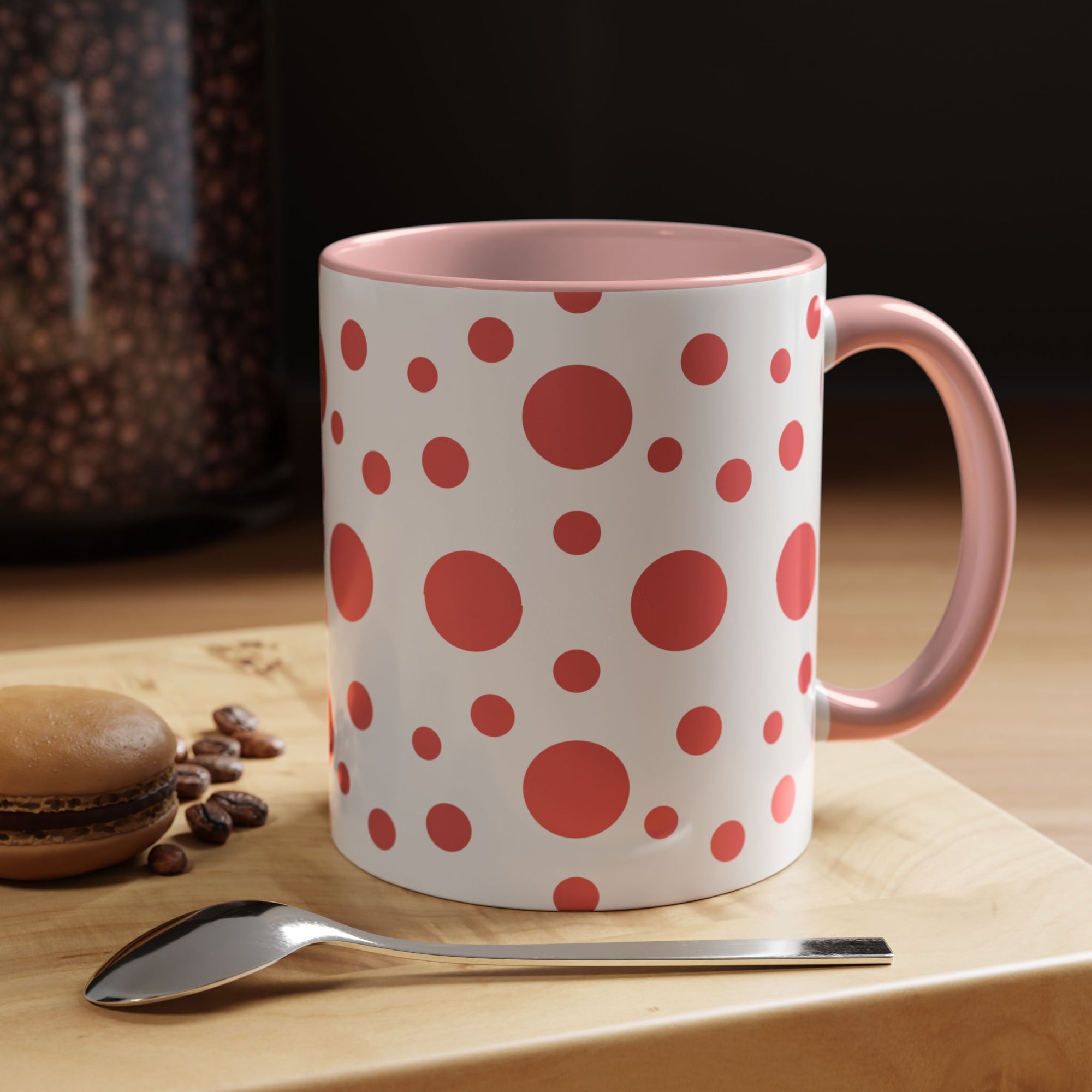 Pink Polka Dot Accent Coffee Mug – Playful Coral Dots 11/15oz