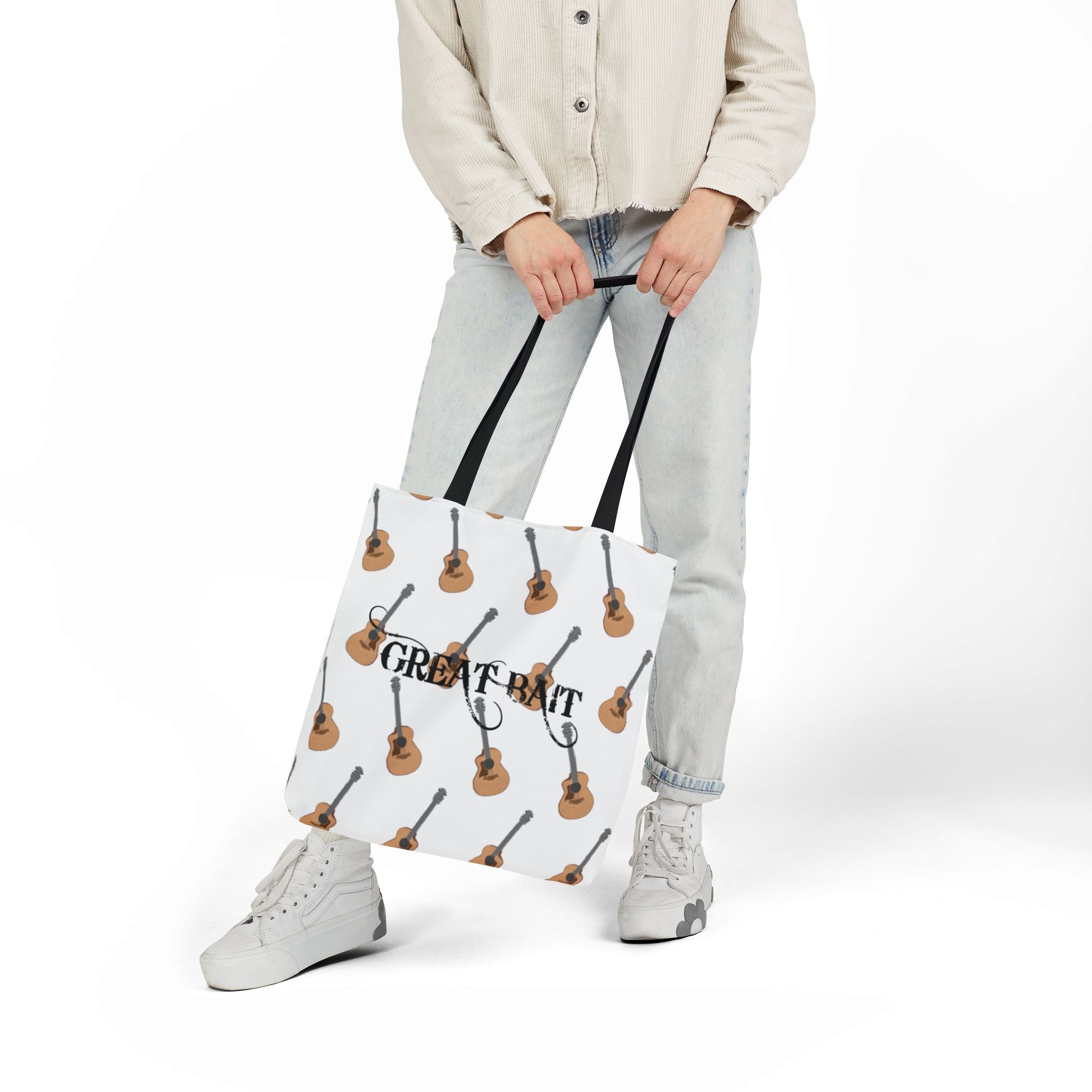 Great Bait, Acoustic Guitar Pattern Canvas Tote  Music Lover Shoulder Bag