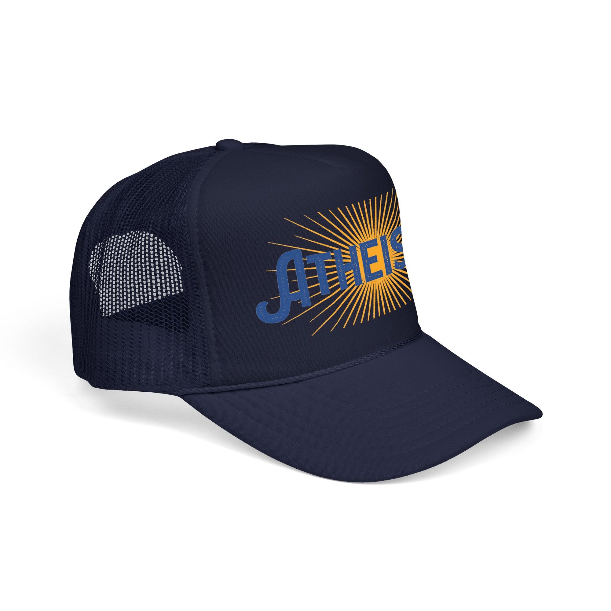 Atheist Foam Trucker Hat — Retro Sunburst Logo Cap