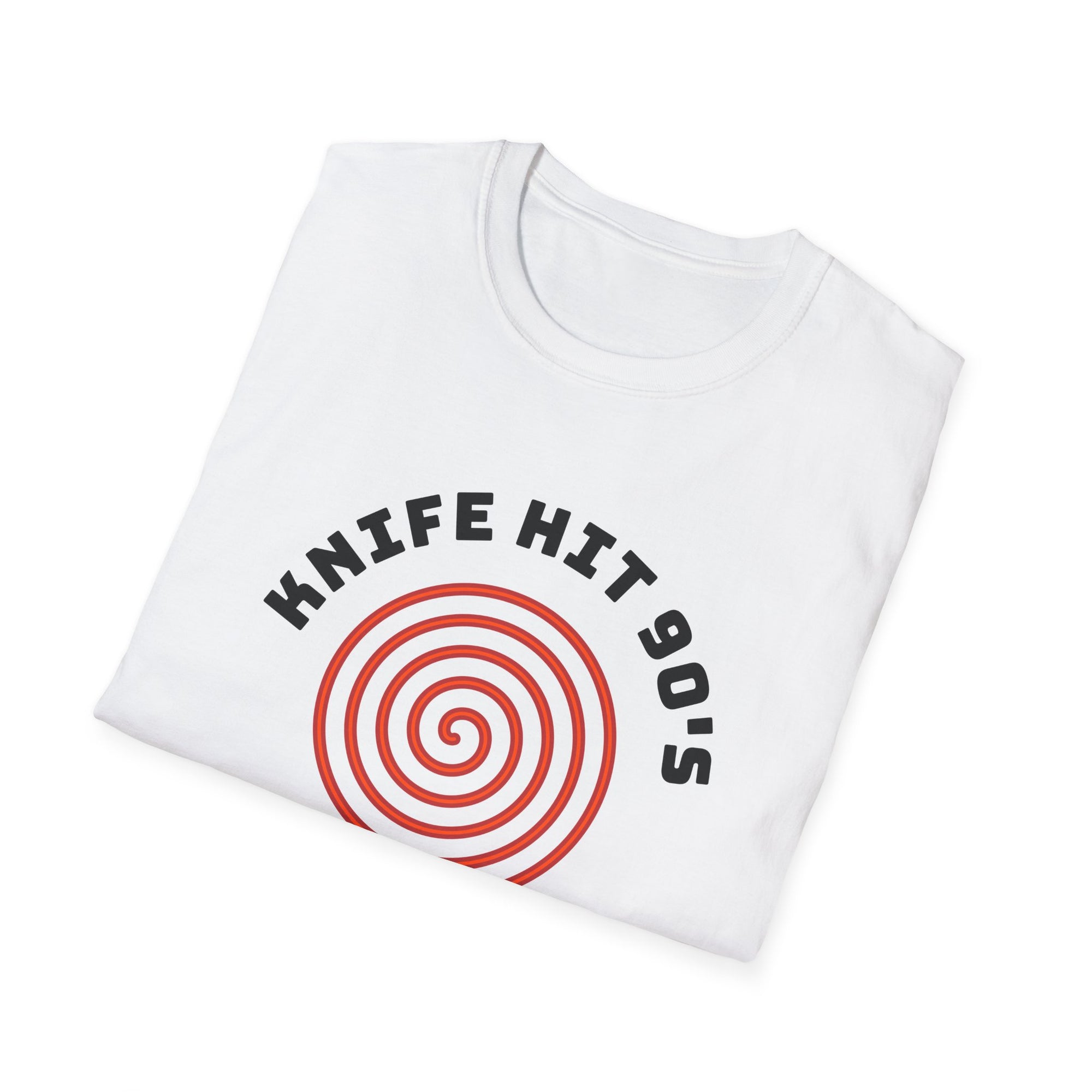 Knife Hit 90s spiral graphic T-Shirt | Freezer Buddy back print
