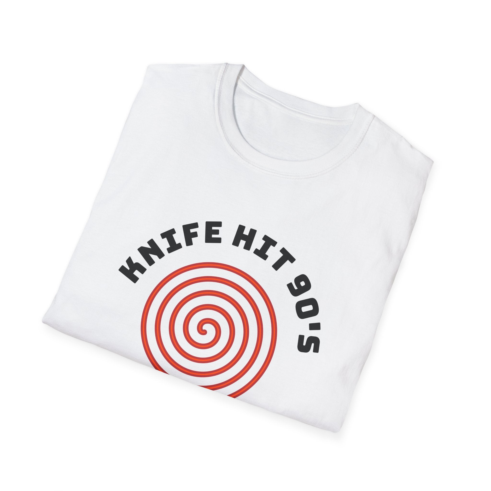 Knife Hit 90s spiral graphic T-Shirt | Freezer Buddy back print