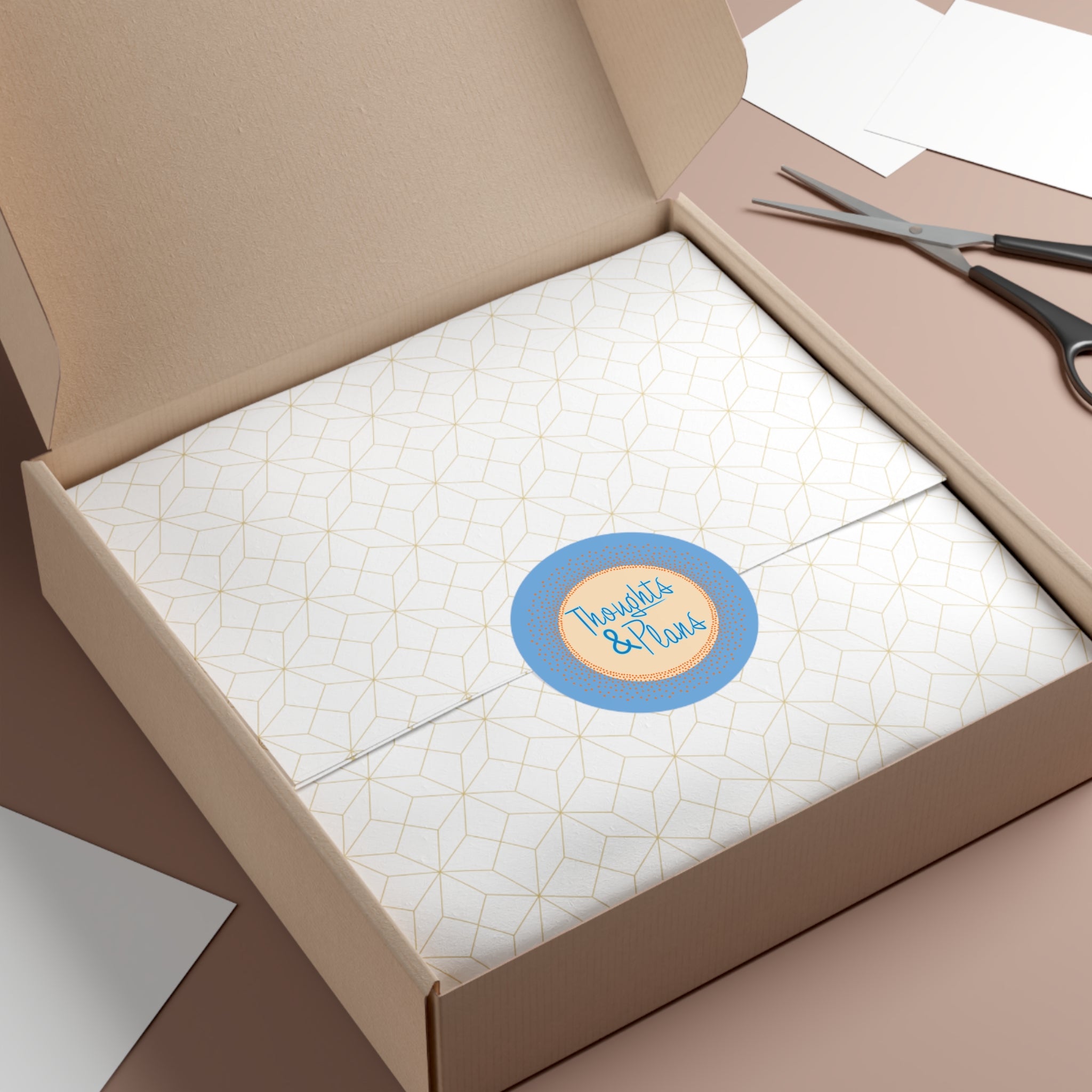 Thoughts & Plans Round Vinyl Sticker — Blue Decorative Planner Label