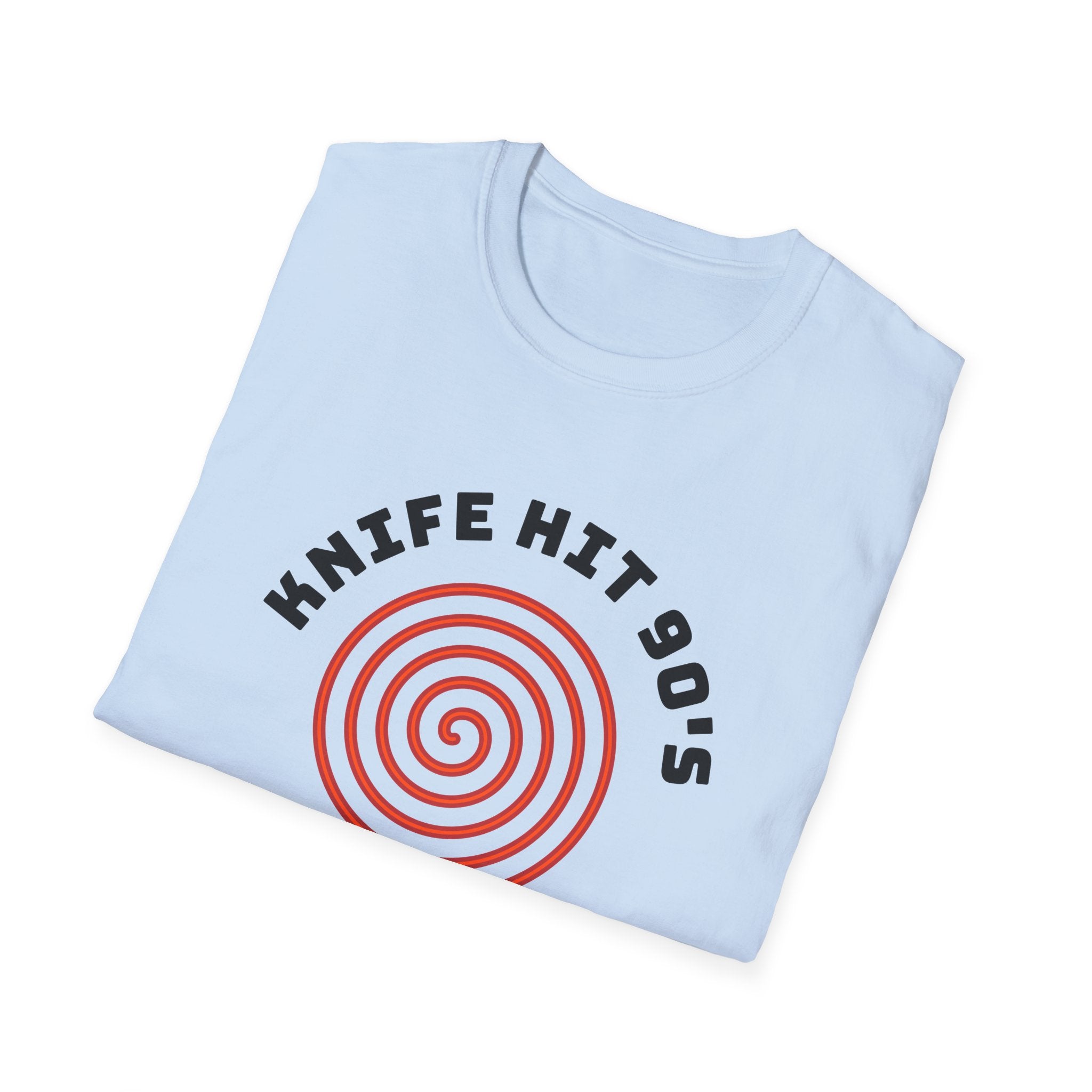 Knife Hit 90s spiral graphic T-Shirt | Freezer Buddy back print