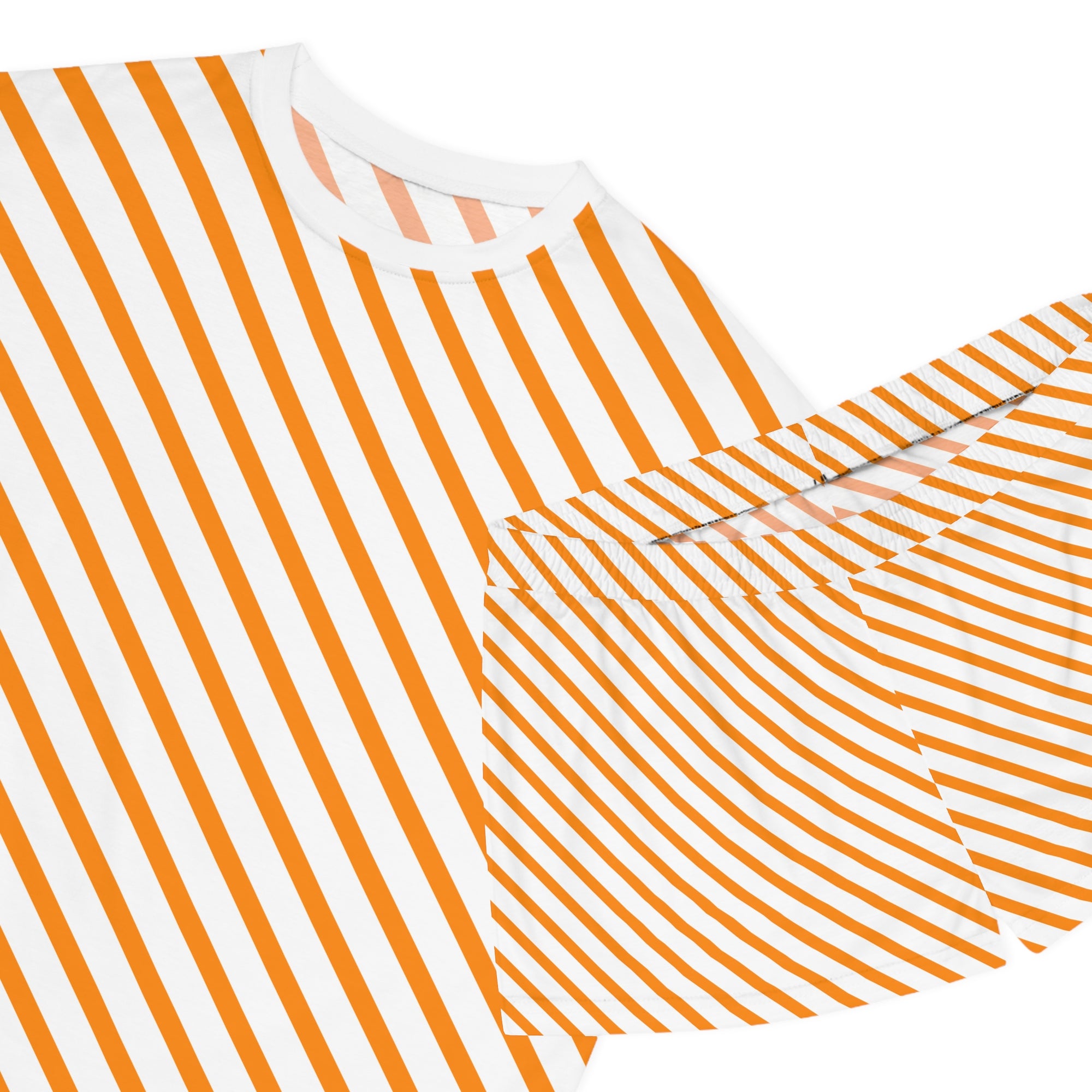 Orange Diagonal Stripe Women's Short Pajama Set — Cozy Summer Lounge Shorts & Tee