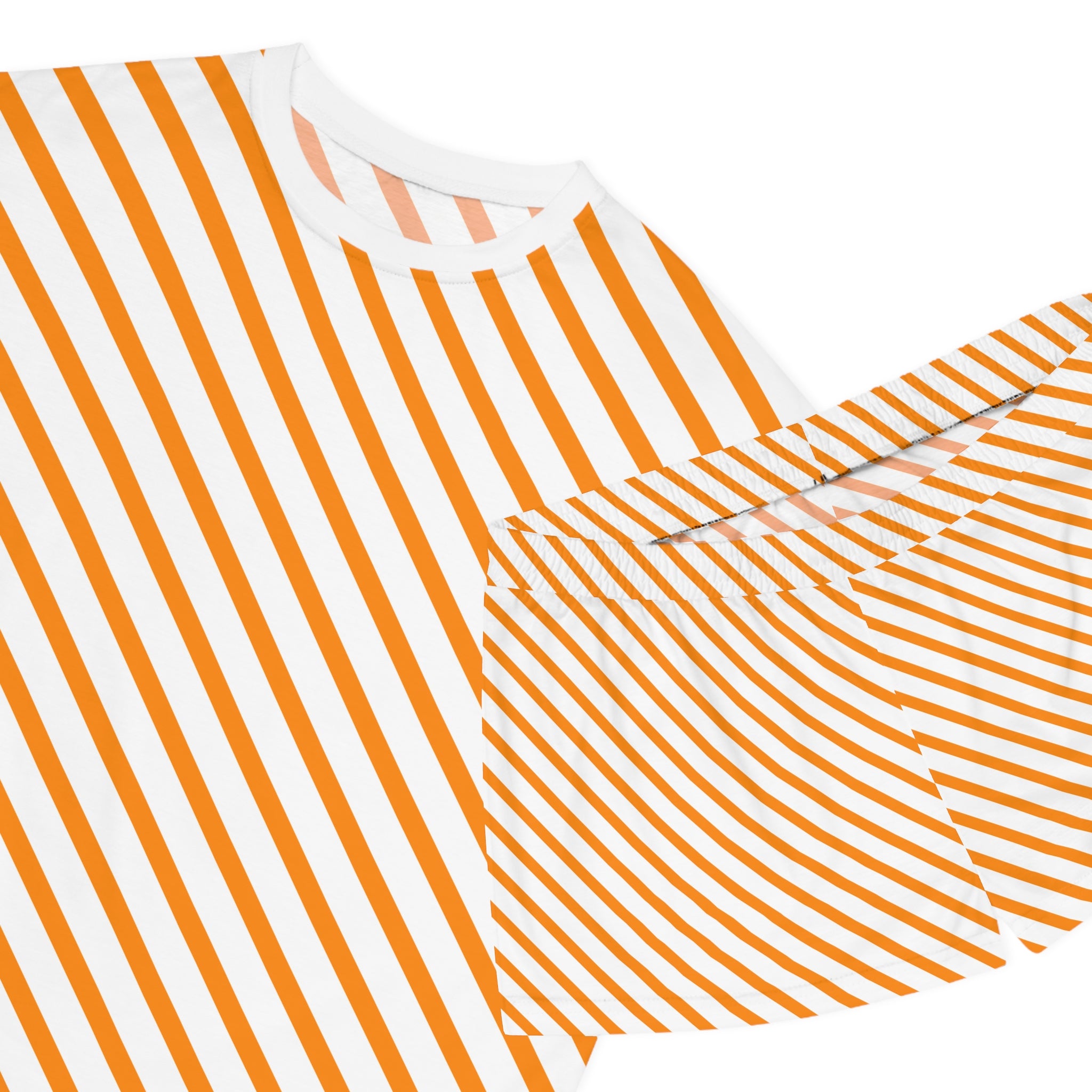 Orange Diagonal Stripe Women's Short Pajama Set — Cozy Summer Lounge Shorts & Tee