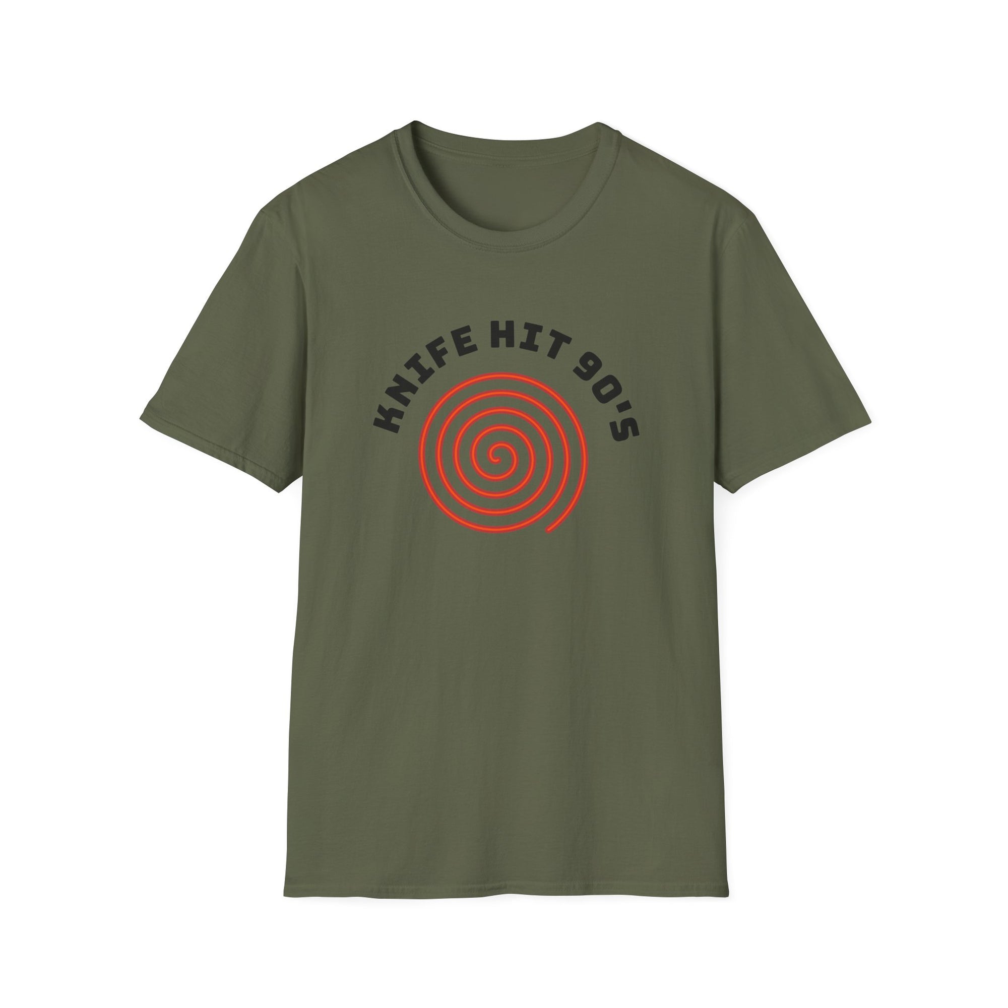 Knife Hit 90s spiral graphic T-Shirt | Freezer Buddy back print