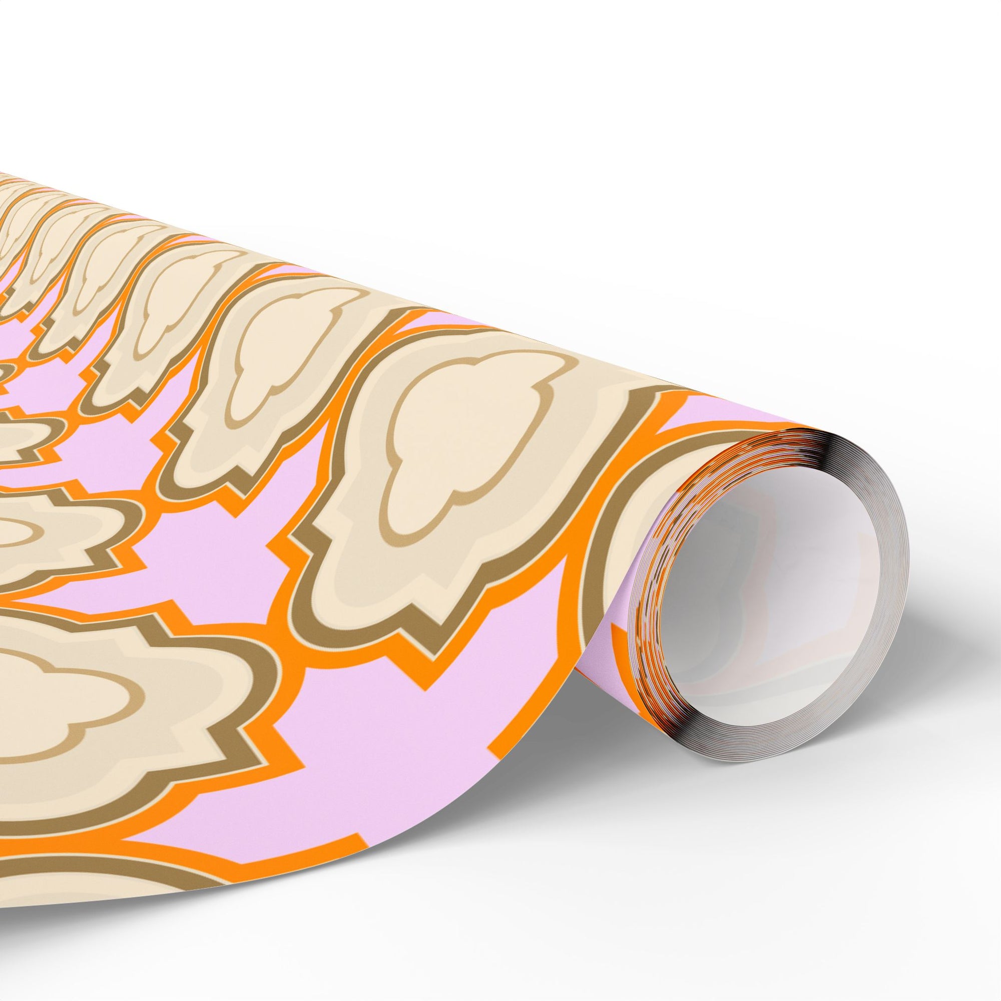 Wrapping Paper Roll – Retro Floral Geometric Pattern in Peach & Pink