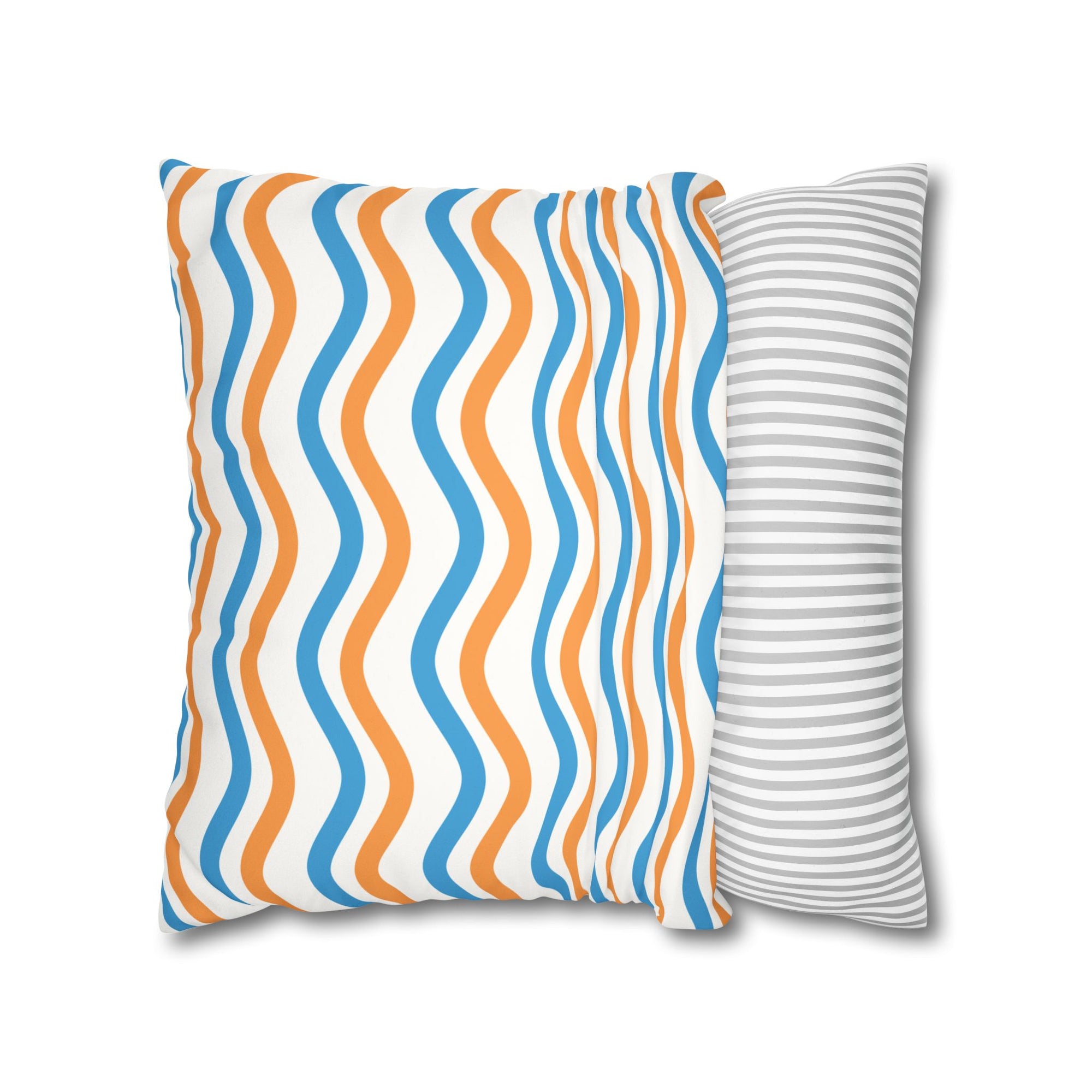 Wavy Orange & Blue Decorative Pillow - Faux Suede Square Pillowcase