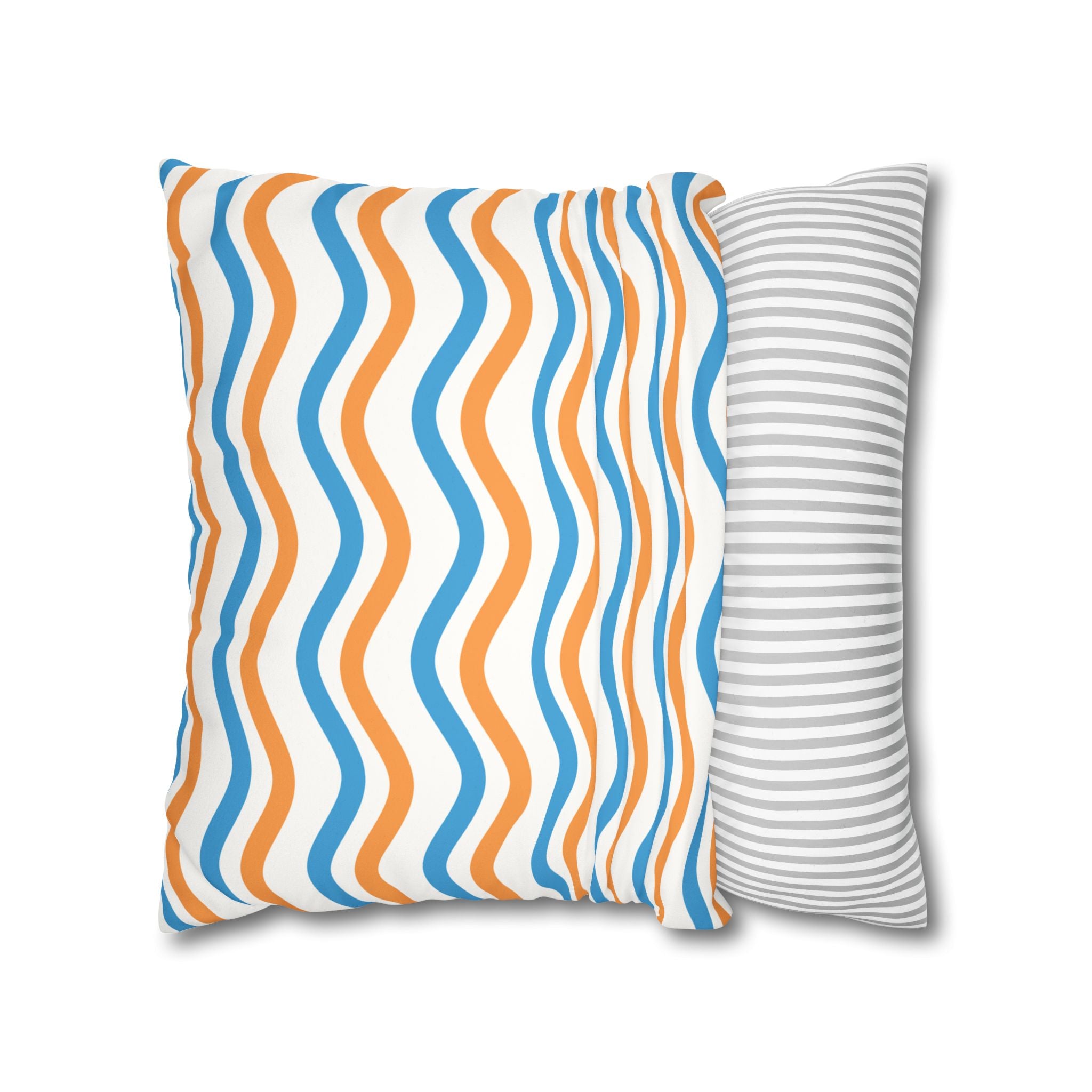 Wavy Orange & Blue Decorative Pillow - Faux Suede Square Pillowcase