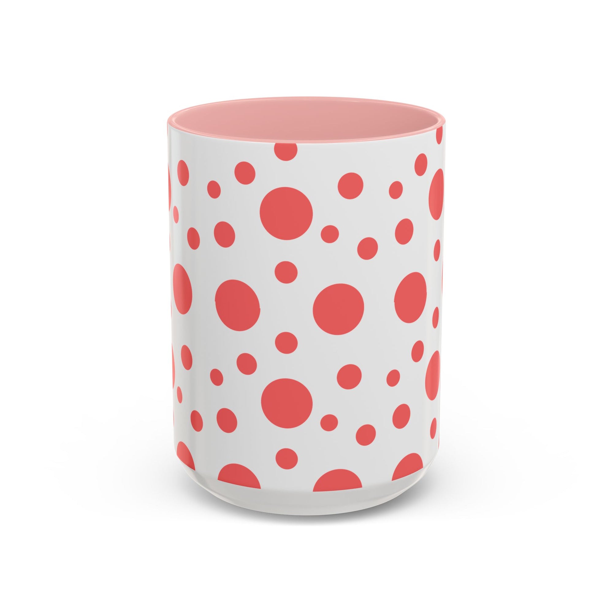 Pink Polka Dot Accent Coffee Mug – Playful Coral Dots 11/15oz