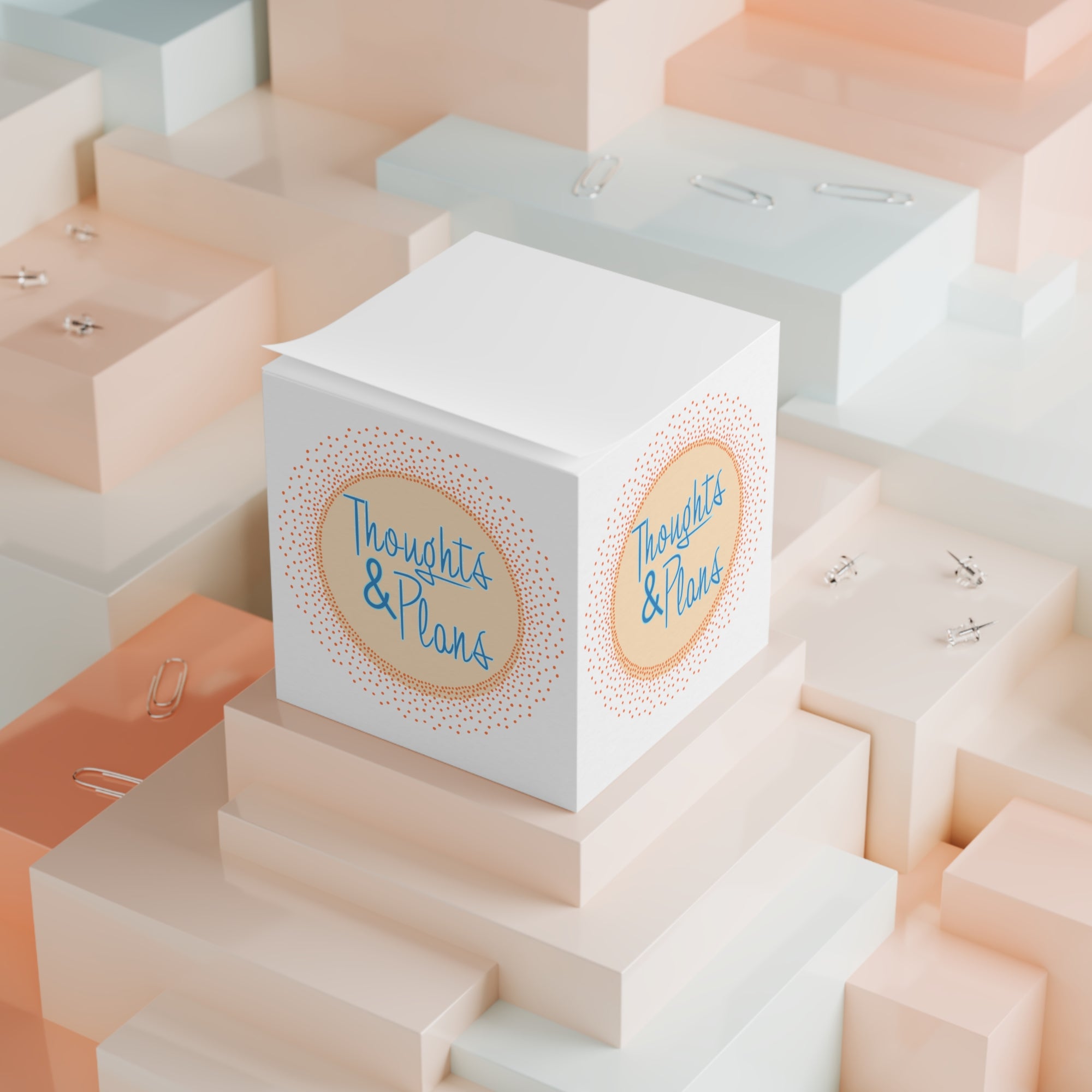 Note Cube | 'Thoughts & Plans' Decorative Memo Note Cube for Desk, Journaling & Gifts