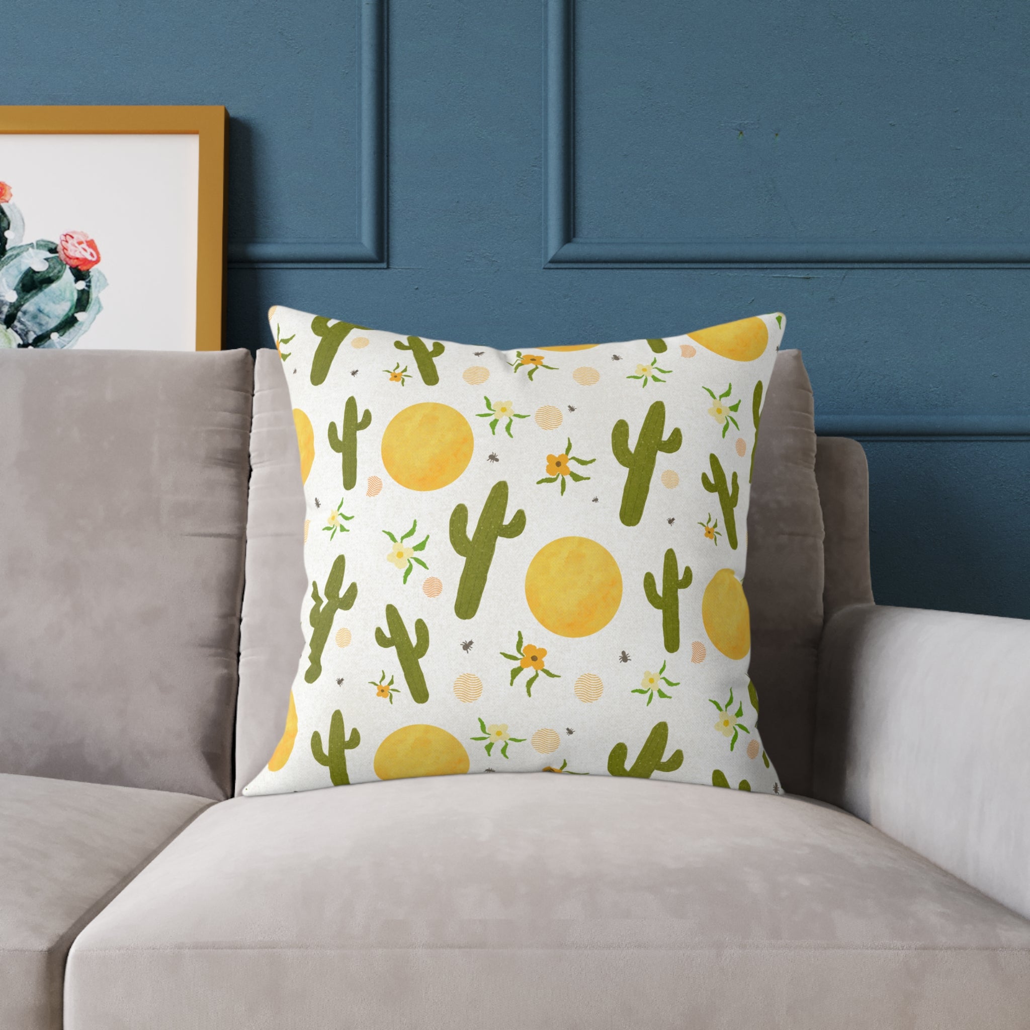 Desert Sunshine Cactus Pattern Pillow — Square Decorative Throw Pillow