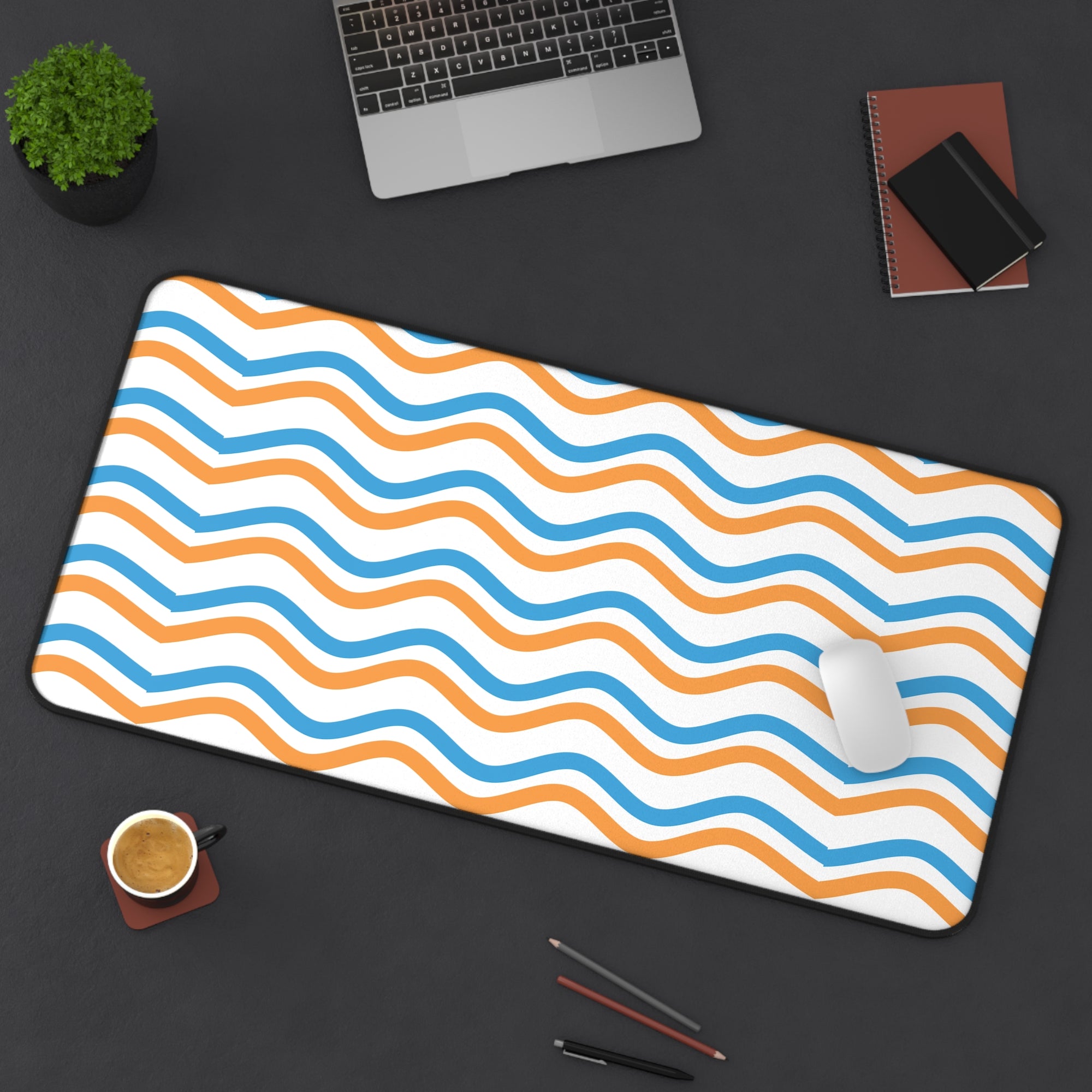 Wavy Orange & Blue Desk Mat — Modern Office Mouse Pad