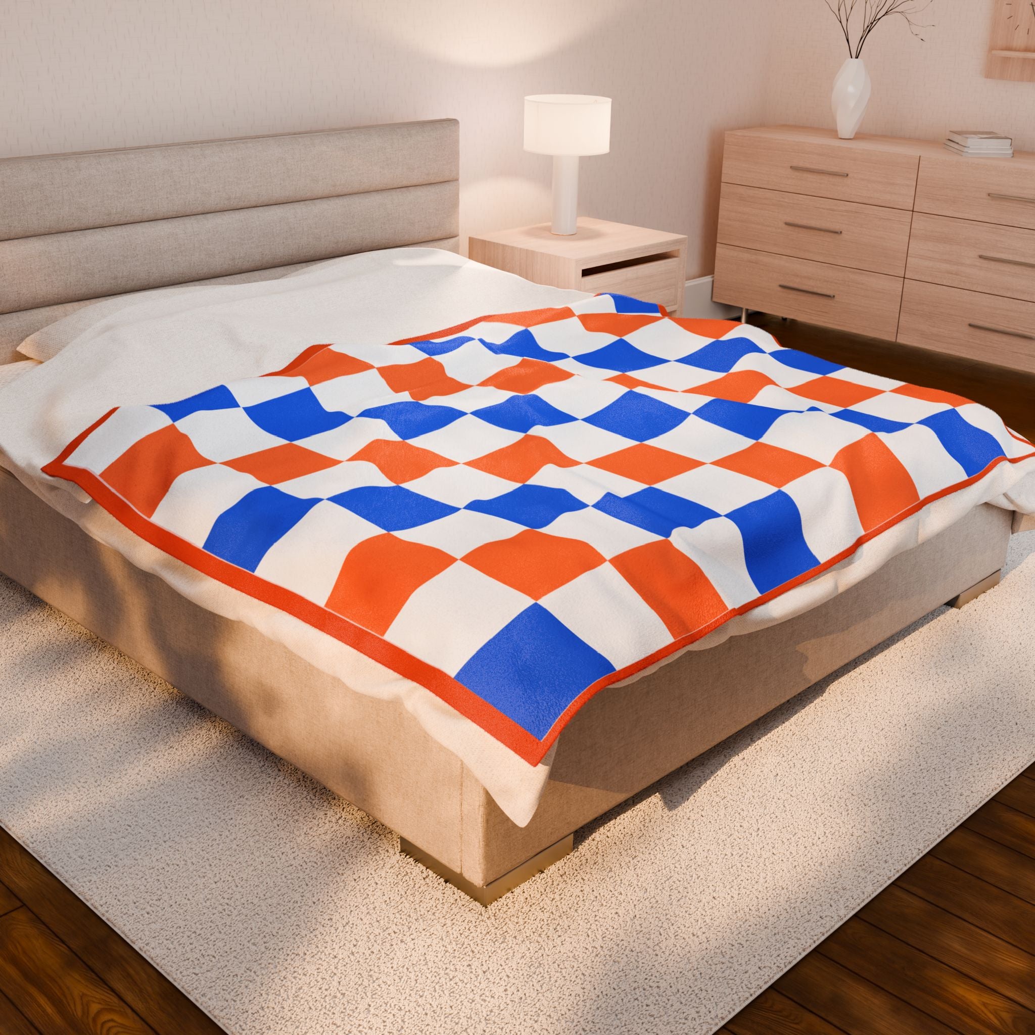 Broncos Checkered Velveteen Plush Blanket