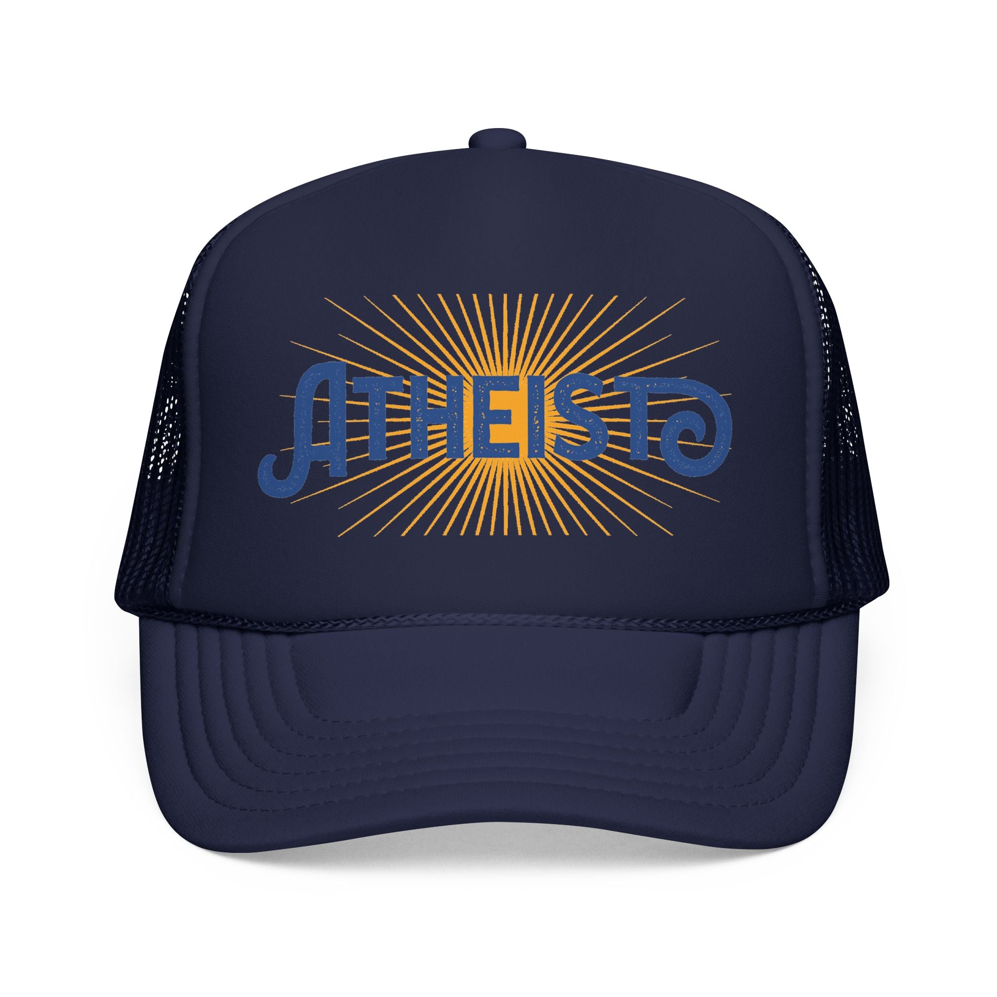 Atheist Foam Trucker Hat — Retro Sunburst Logo Cap